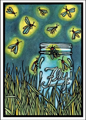 Greeting Card Summer Fireflies by Sarah Angst Art