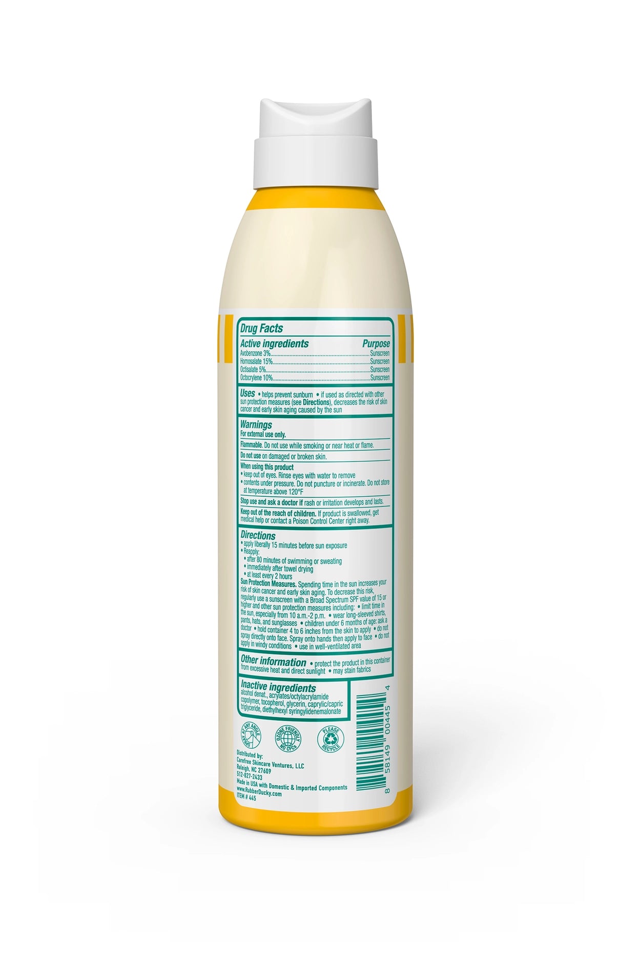 SPF 50 Sunscreen Spray, Rubber Ducky Brand, 6 oz, Clear