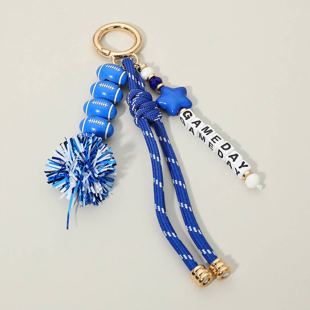Corded Gameday Keychain with Tinsel Pompom