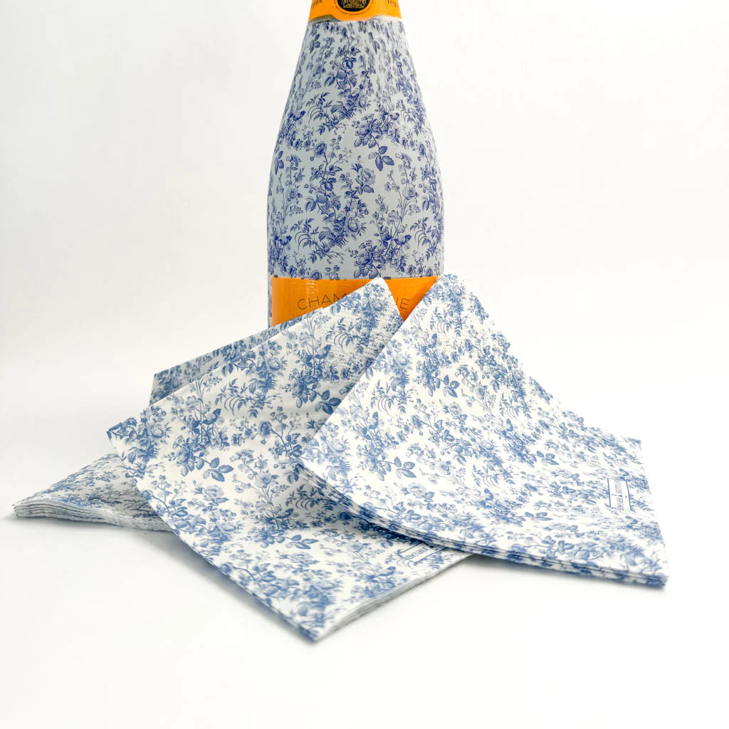 Beau Bottles Blue Floral Matching Cocktail Napkins