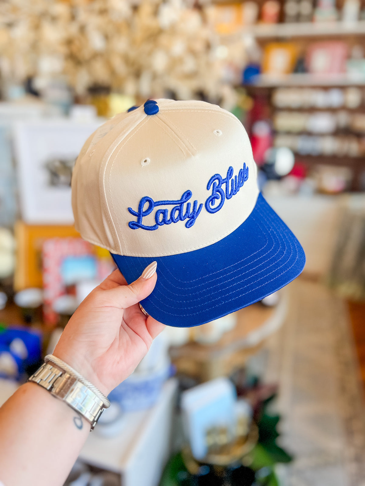 Lady Blues Puff Script Trucker Hat