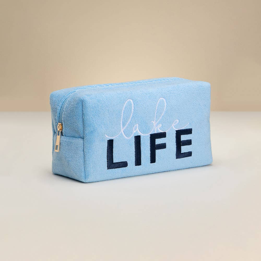 Lake Life Embroidered Cosmetic Bag | Terry Blue