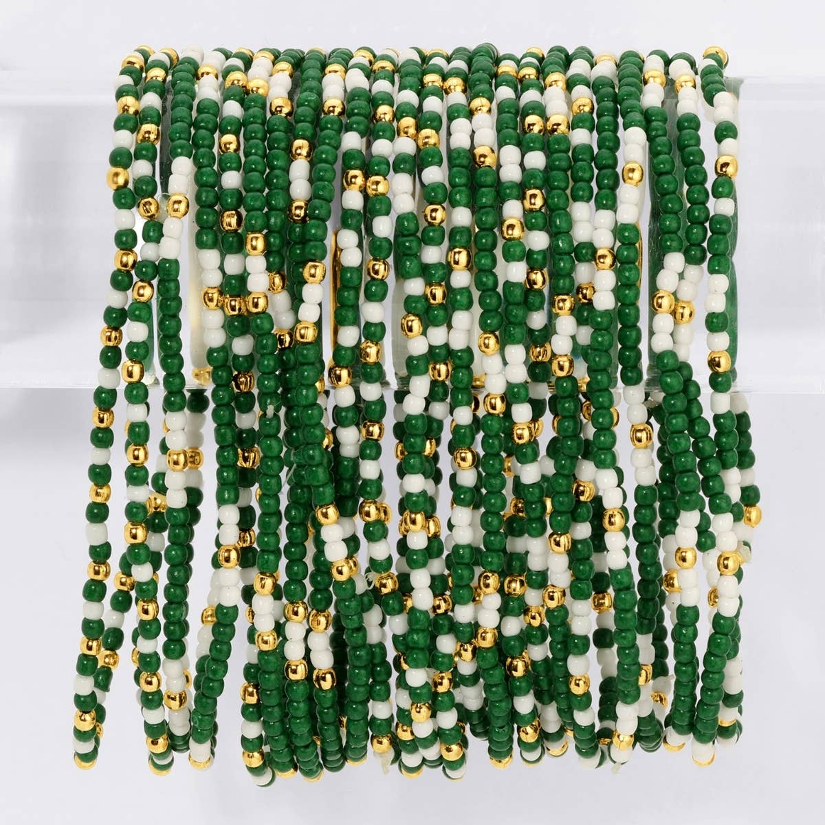 Stretch Seed Bead GAME DAY Bracelets: Green/White