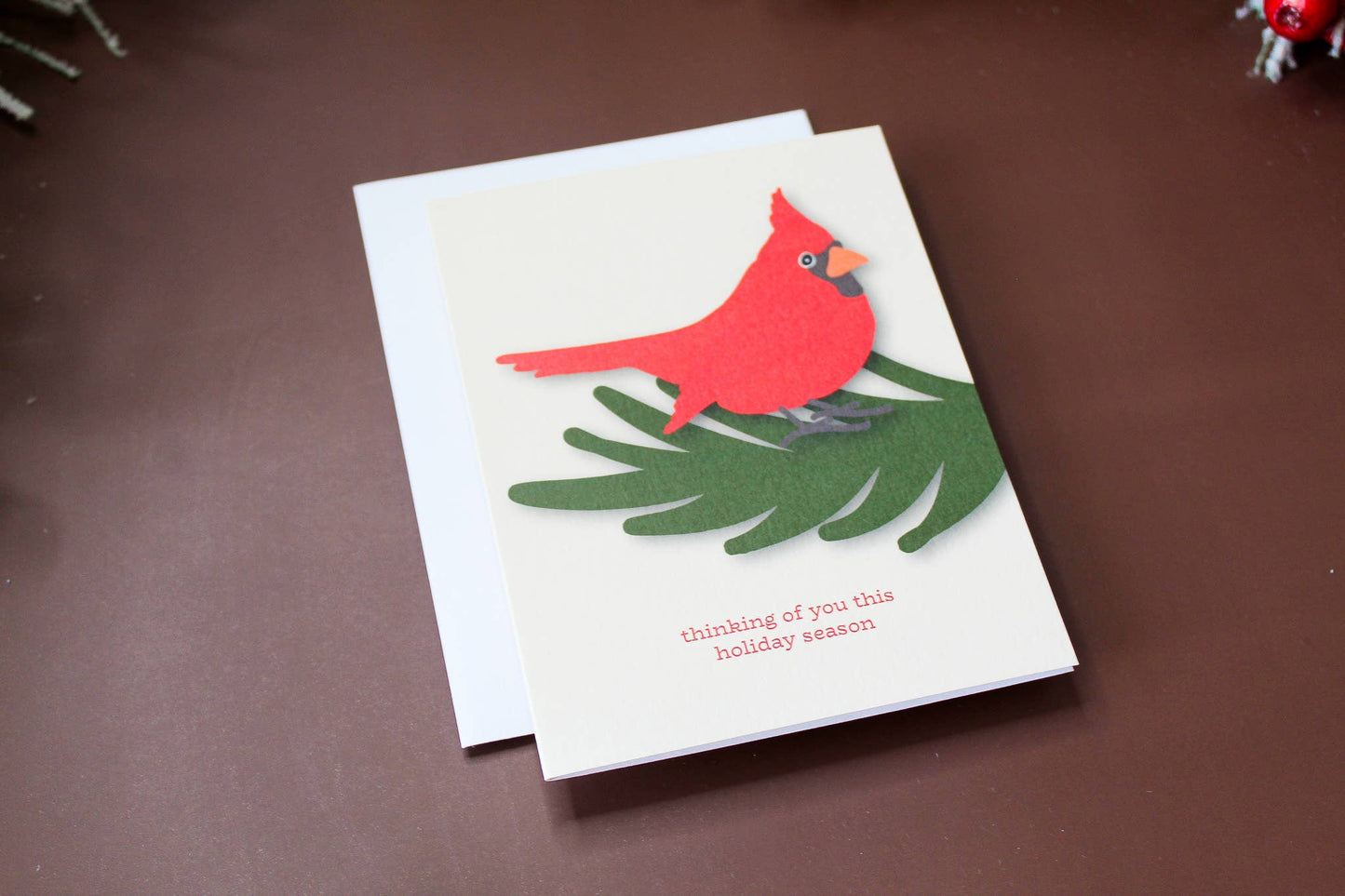 Thinking of You Christmas Red Bird Holiday Greeting Card