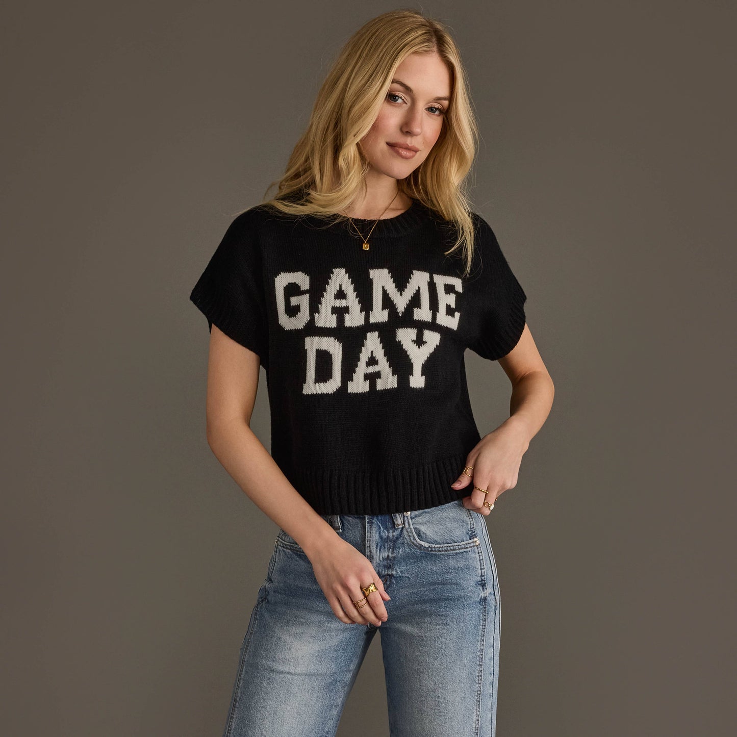 Black & White Game Day Short Sleeve Sweater