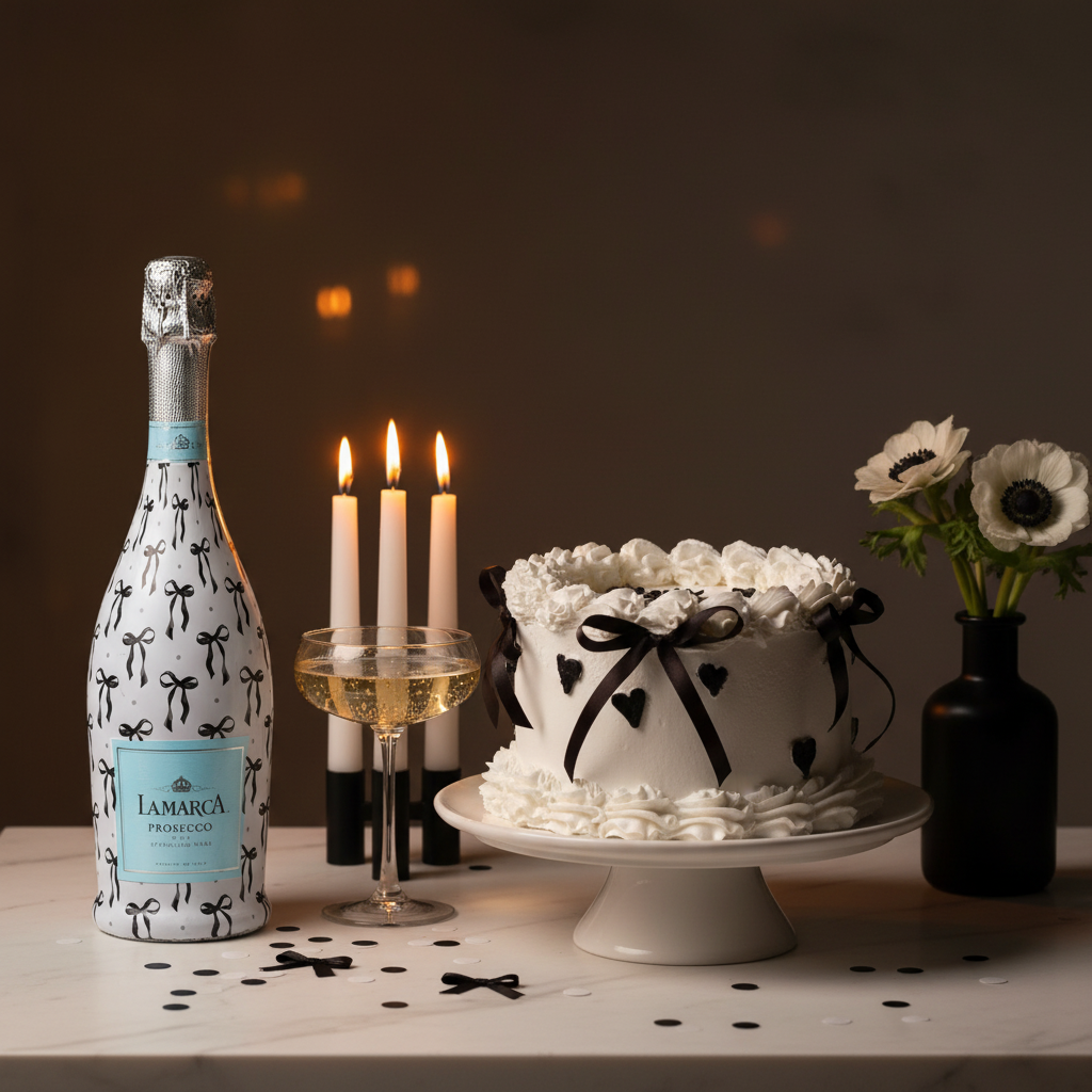 Grandmillennial Black Bows Prosecco Bottle Wrap