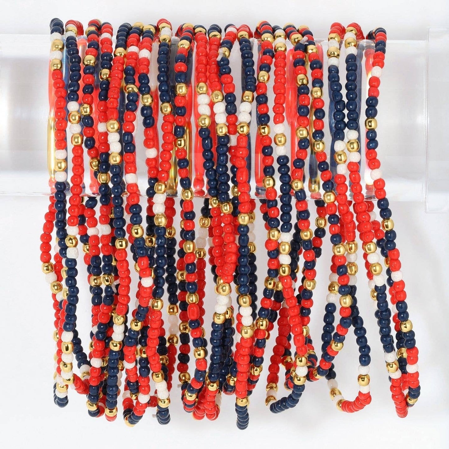 Stretch Seed Bead GAME DAY Bracelets: Blue/White