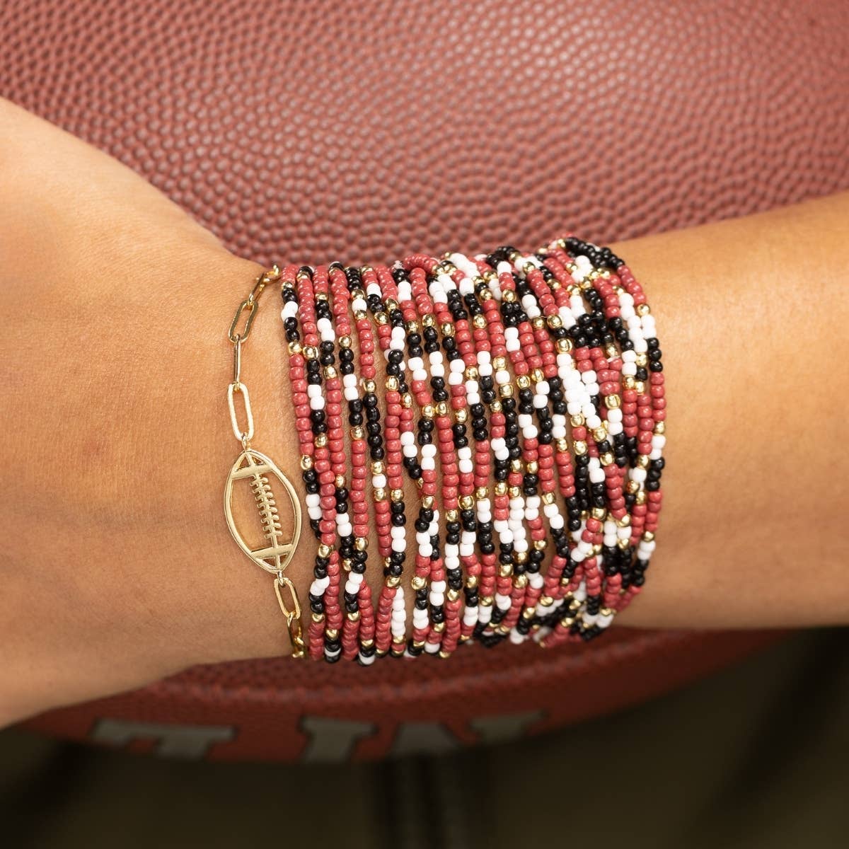 Stretch Seed Bead GAME DAY Bracelets: Navy/Light Blue/White