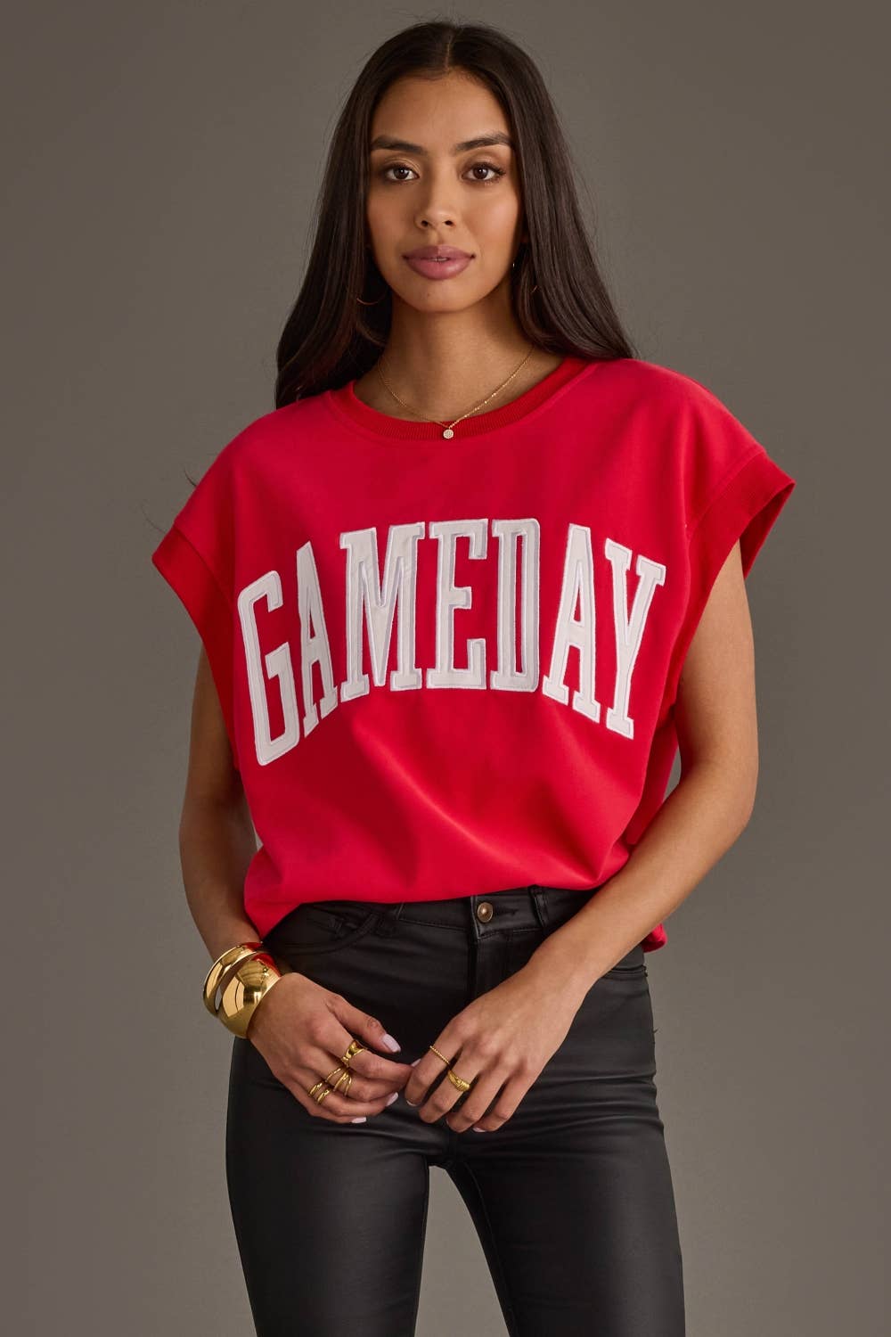 Red & White Game Day Short Sleeve Sweatshirt
