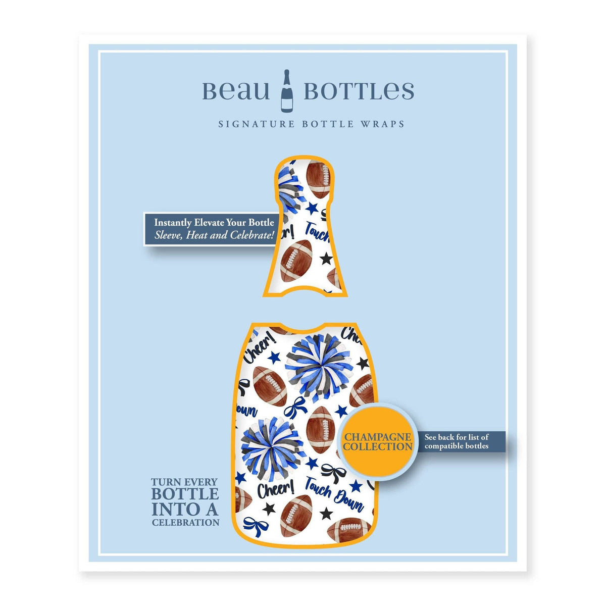 Royal Blue & White Game Day Champagne Bottle Wrap