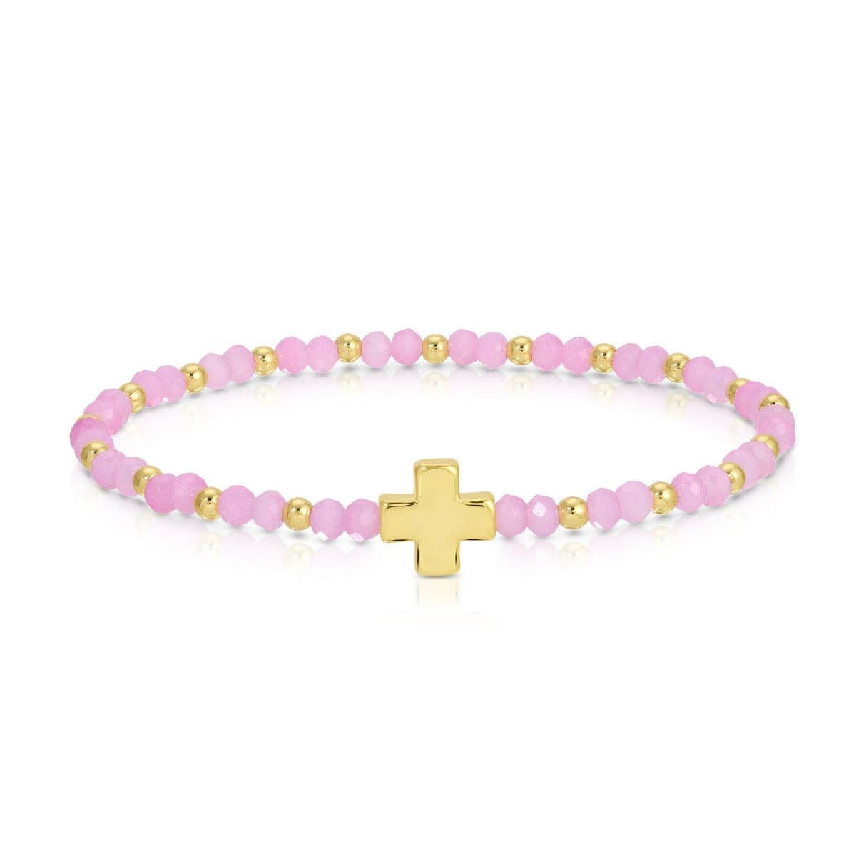 Assorted Crystal Stretch Bracelets w/ Single Balanced Cross: Soft
