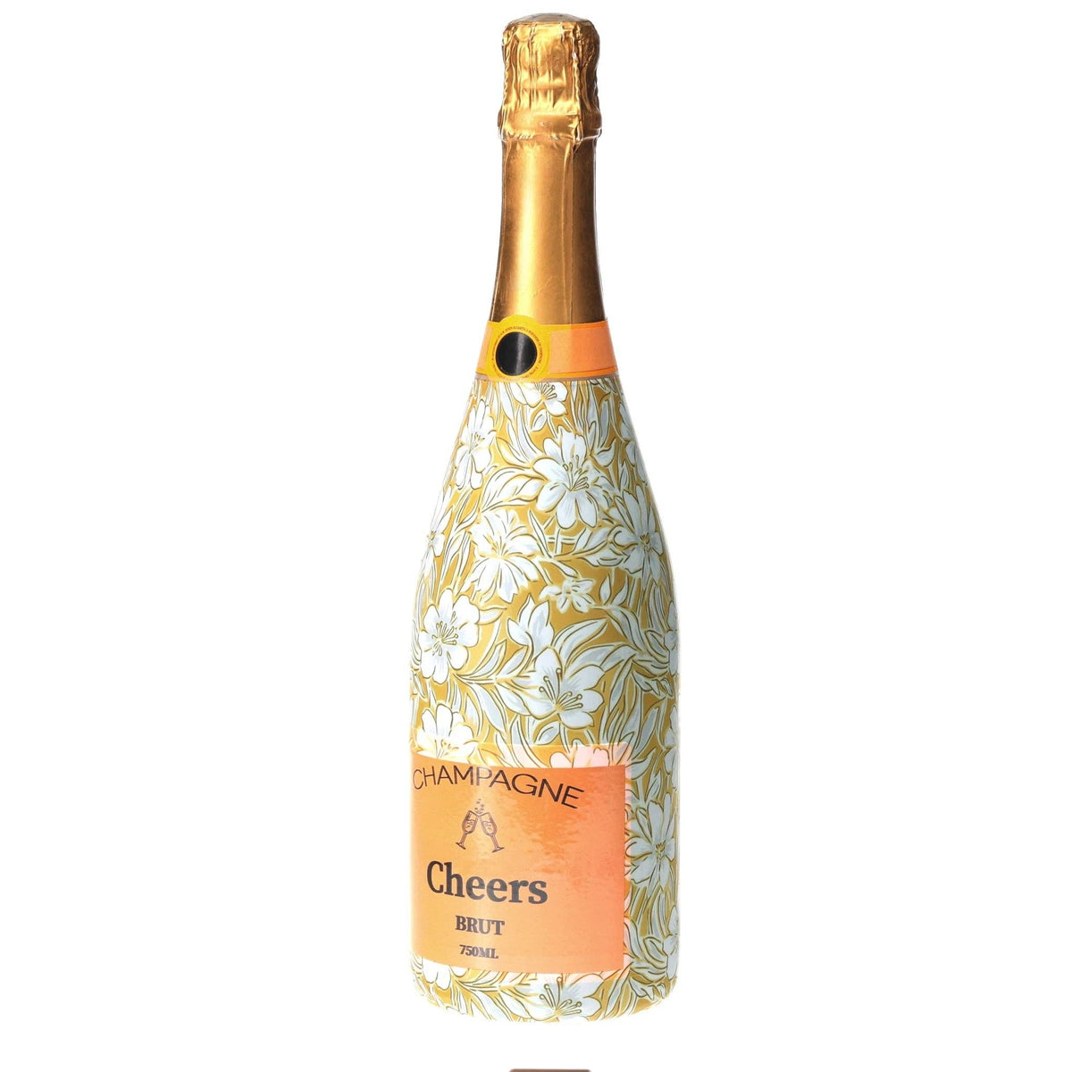 Grandmillennial Gold Flower Champagne Bottle Wrap