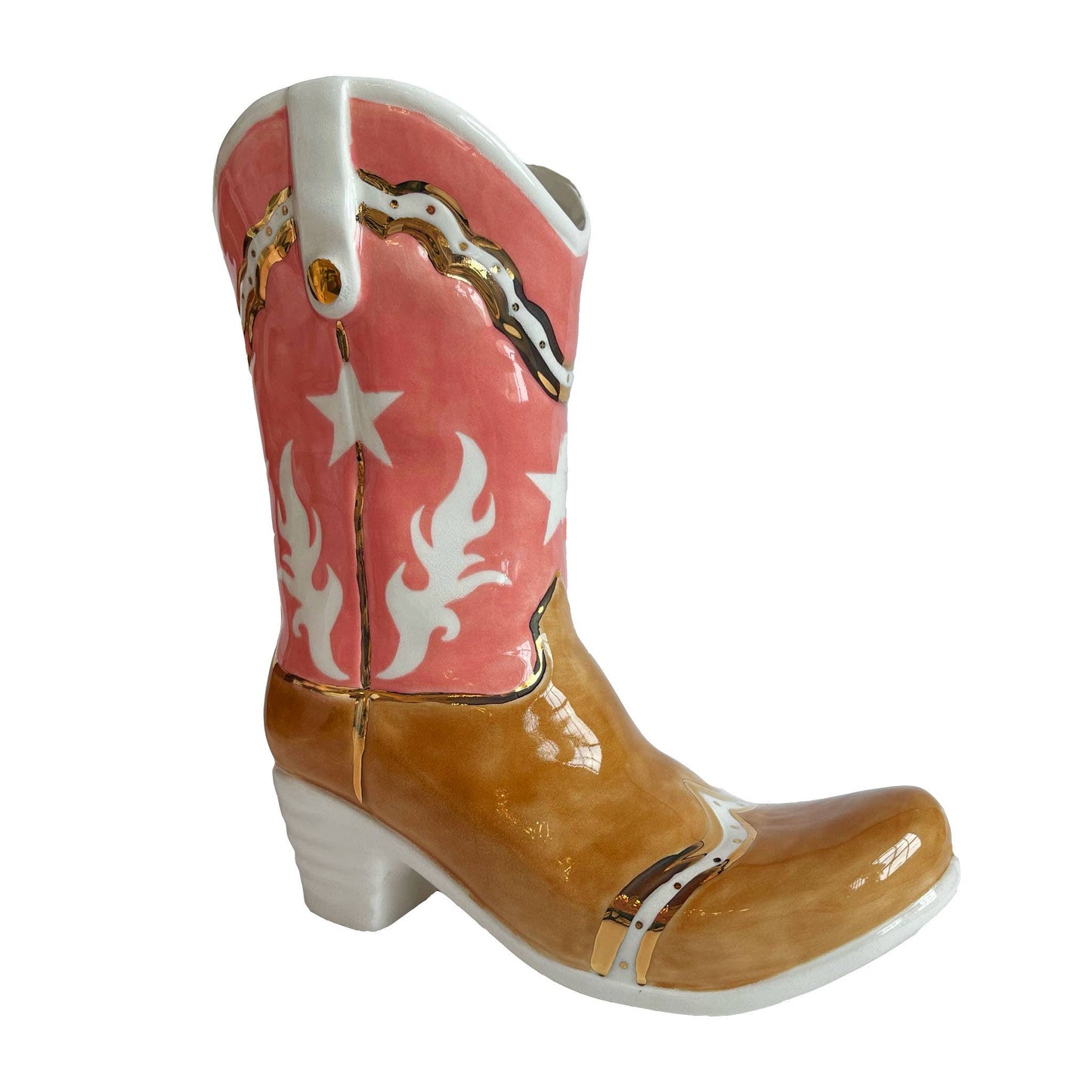 Two Tone Cowboy Boot Vase: Dutch Boy Blue / Star Accent