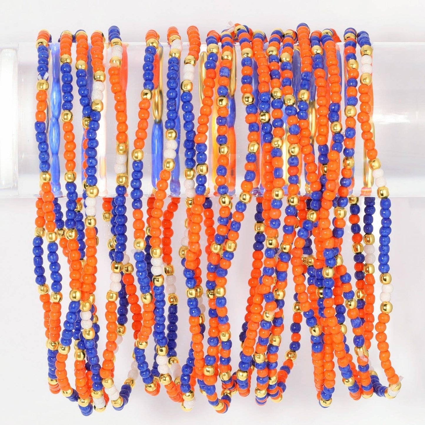 Stretch Seed Bead GAME DAY Bracelets: Blue/White