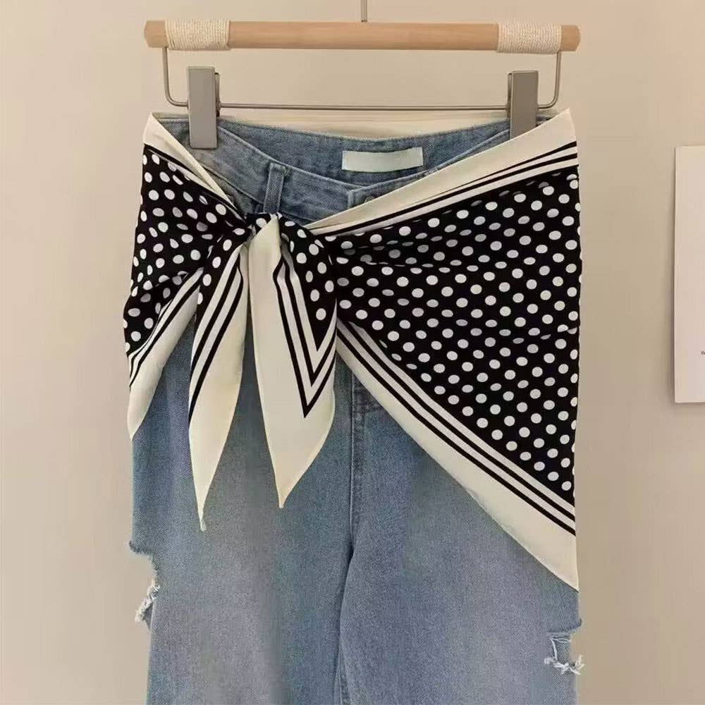 Navy Polka Dot Pattern Silk Scarf