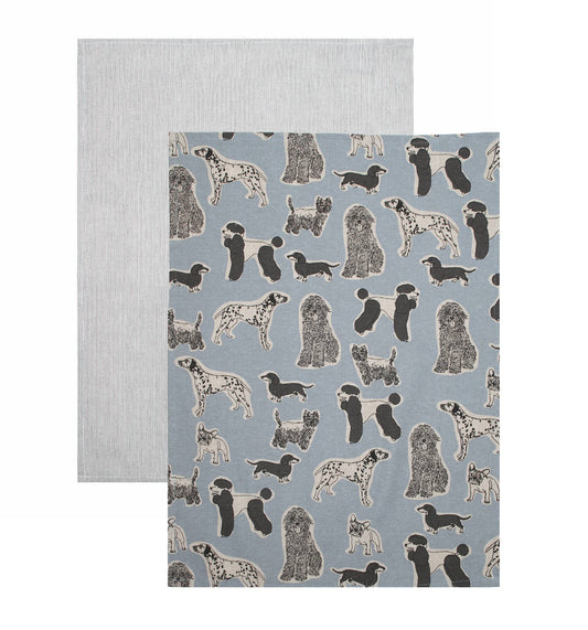 Tea Towel Set of 2 Dog Print - Blue Haze