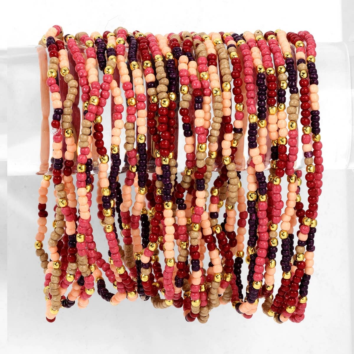 Assorted 2mm Stretch Seed Bead Bracelets: Coral/Light Blue/Lime