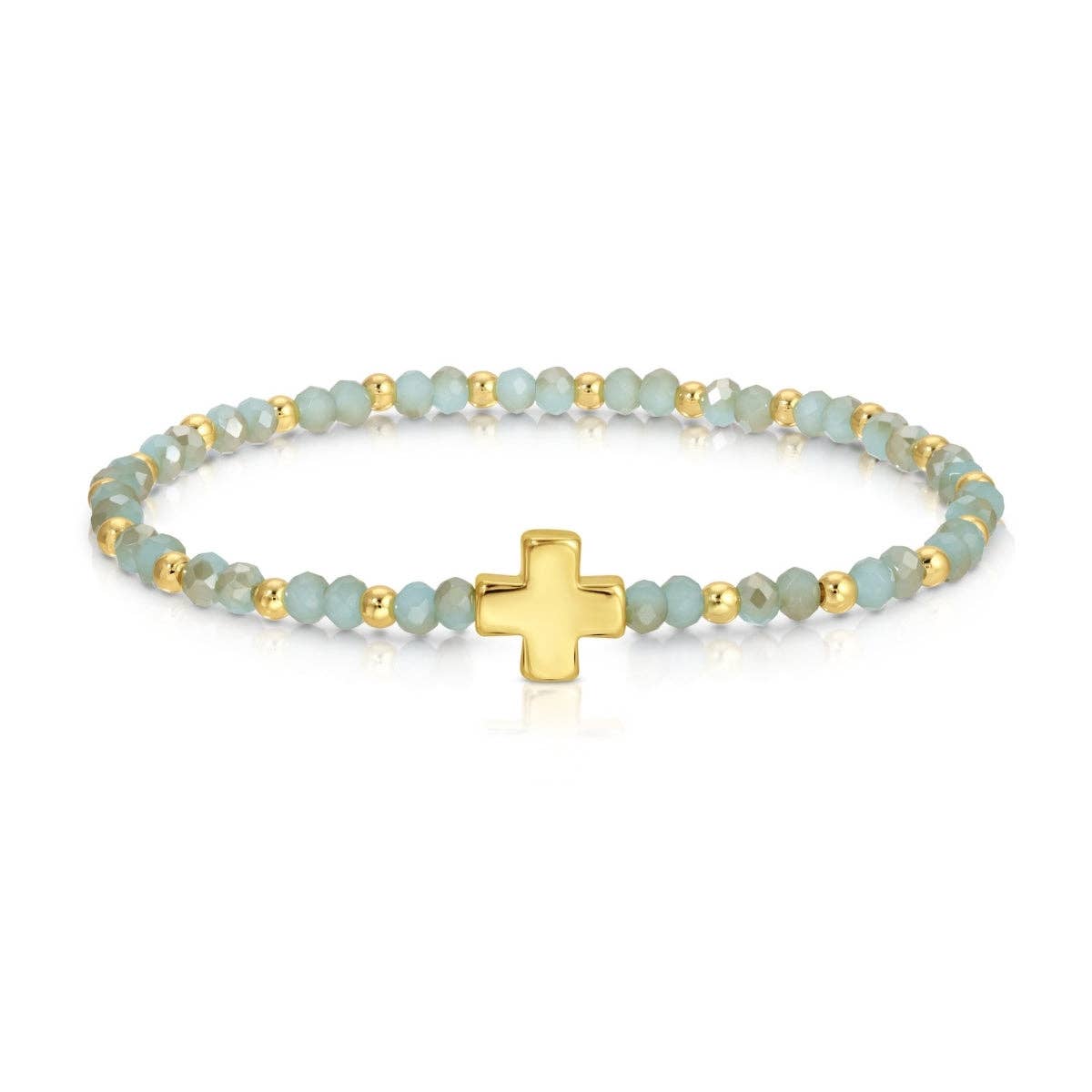 Assorted Crystal Stretch Bracelets w/ Single Balanced Cross: Soft