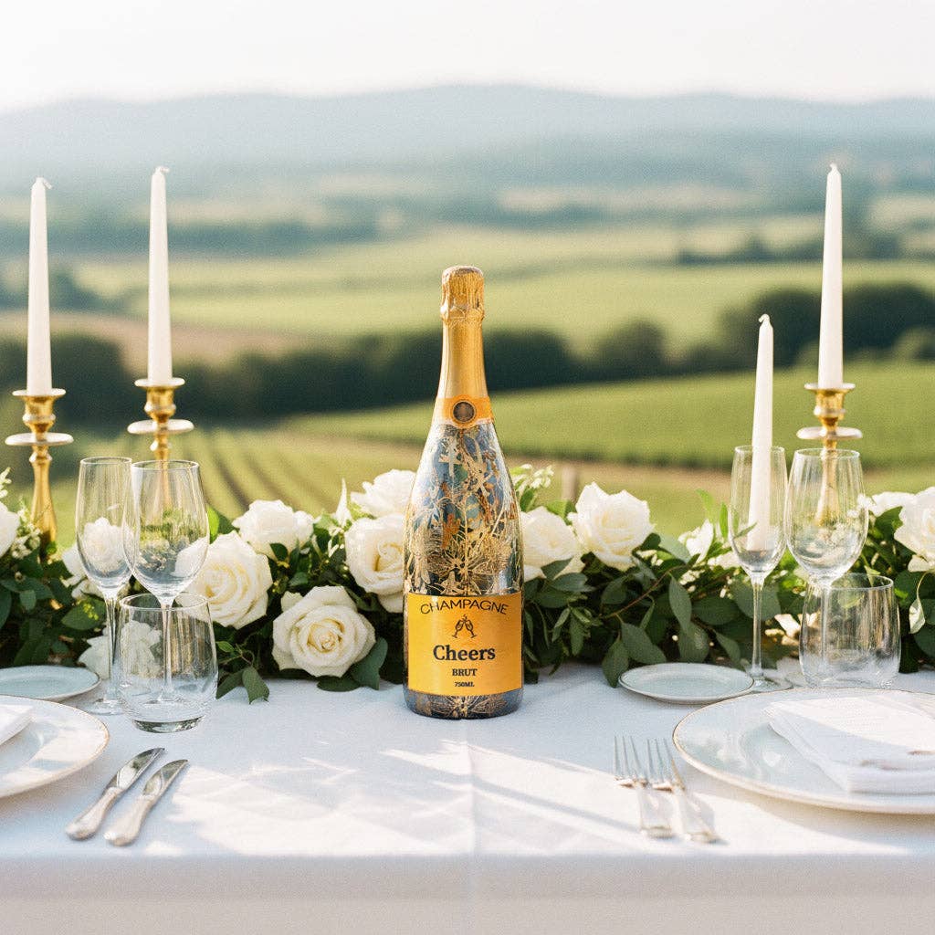 Clear Golden Botanical Champagne Bottle Wrap