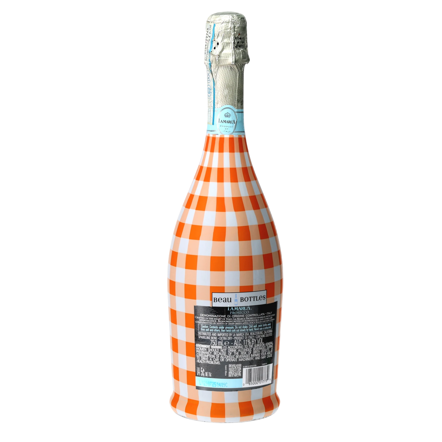 Orange & White Gingham Prosecco Bottle Wrap