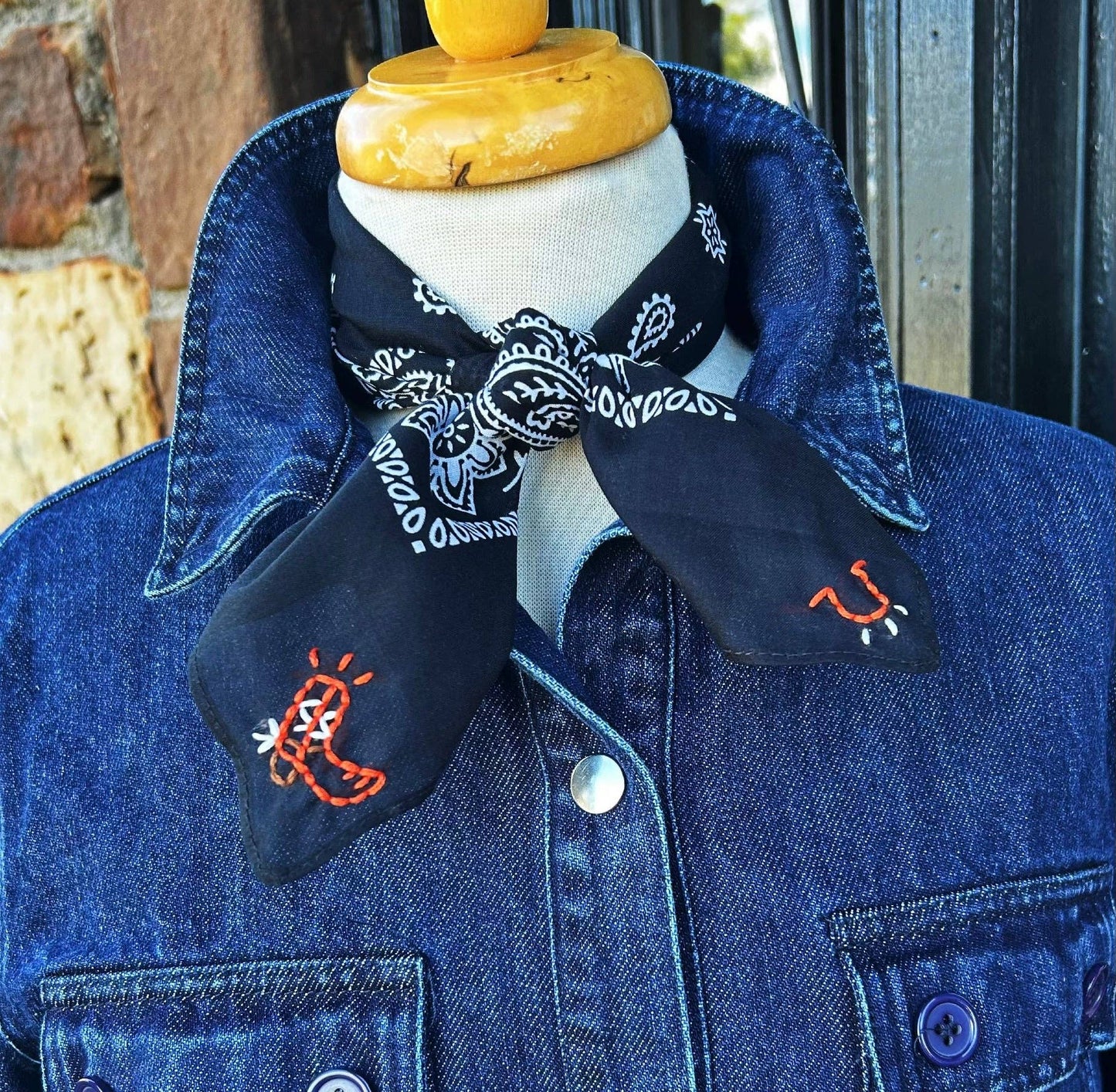 Embroidered Cowboy Bandana | Blackish Navy