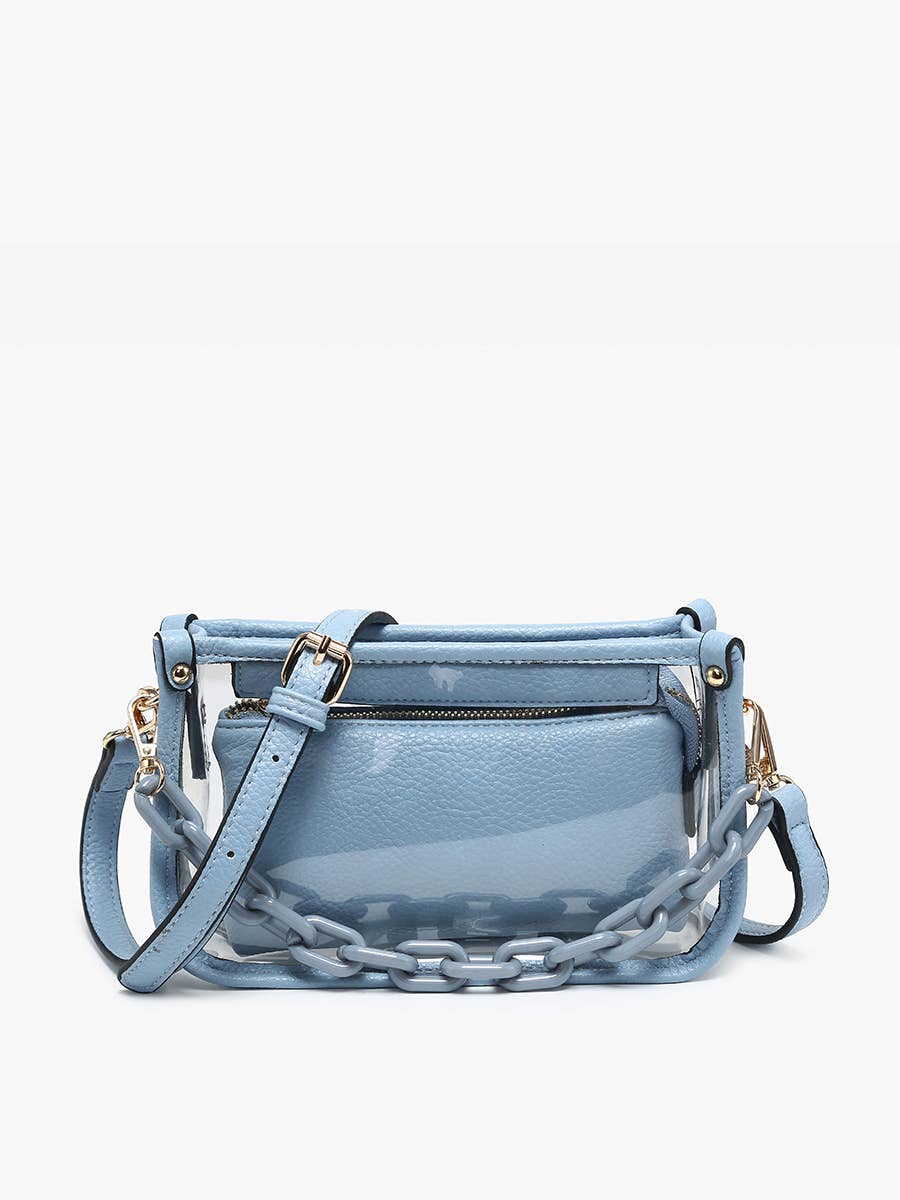 Powder Blue Jessica Stadium Clear Crossbody Bag – Chain Strap