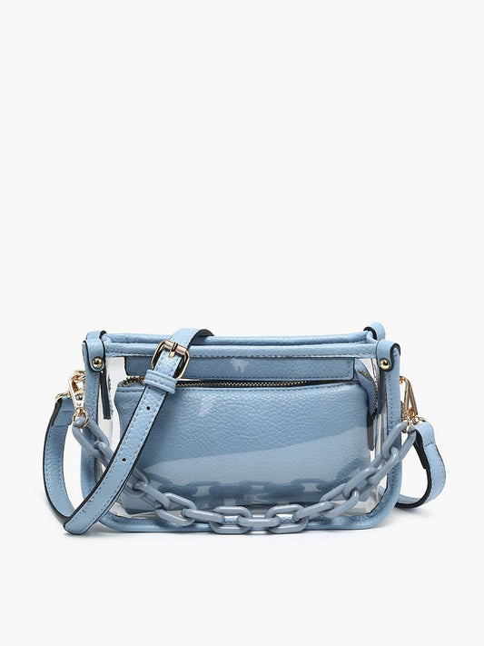 Powder Blue Jessica Stadium Clear Crossbody Bag – Chain Strap