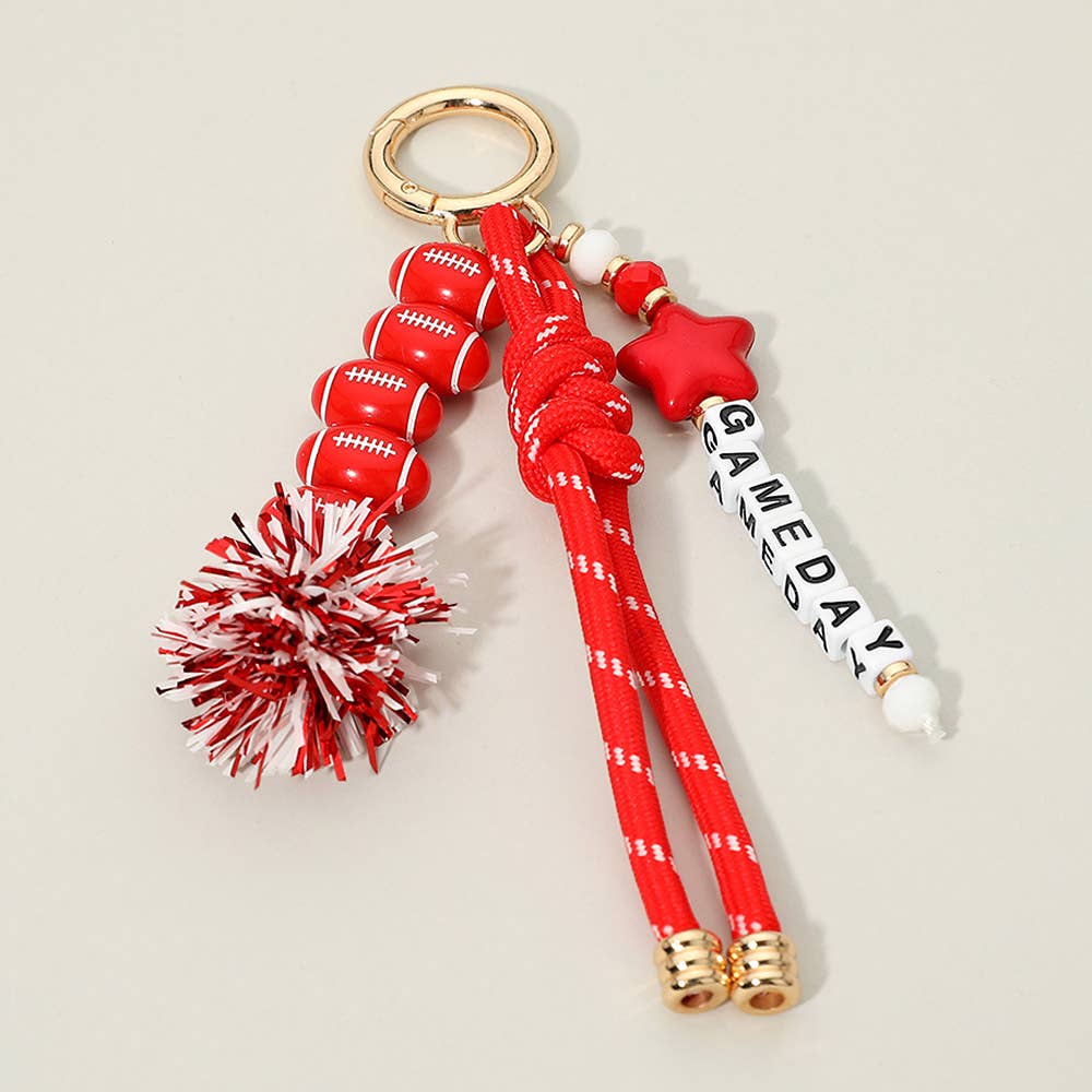 Corded Gameday Keychain with Tinsel Pompom