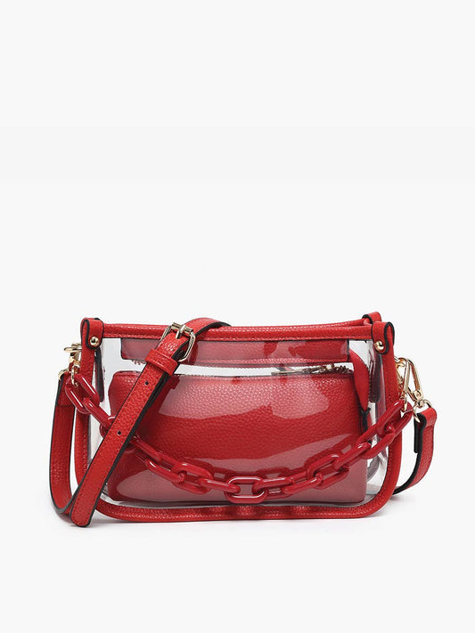 Red Jessica Stadium Clear Crossbody Bag – Chain Strap