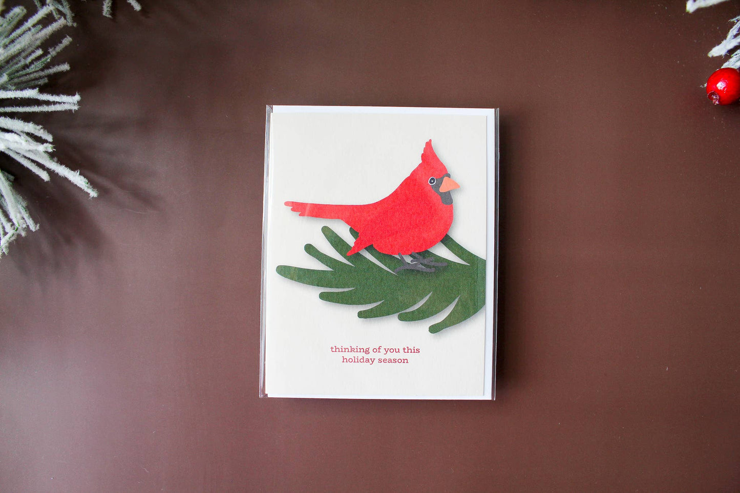 Thinking of You Christmas Red Bird Holiday Greeting Card