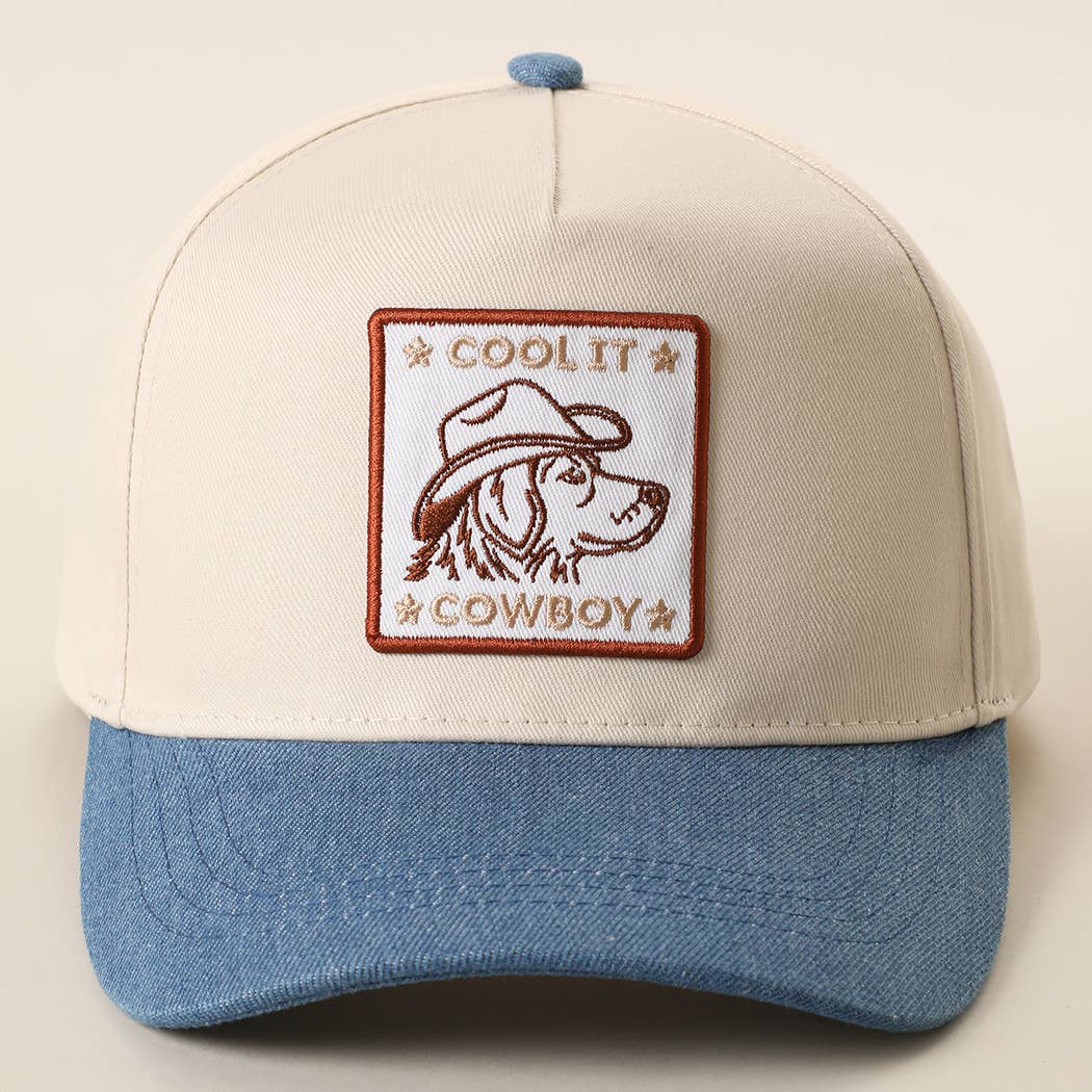 COOL IT COWBOY Embroidered Patch Denim Brim Baseball Cap