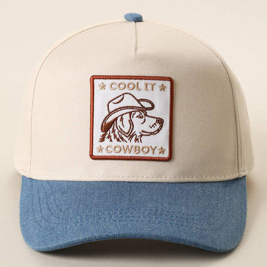 COOL IT COWBOY Embroidered Patch Denim Brim Baseball Cap