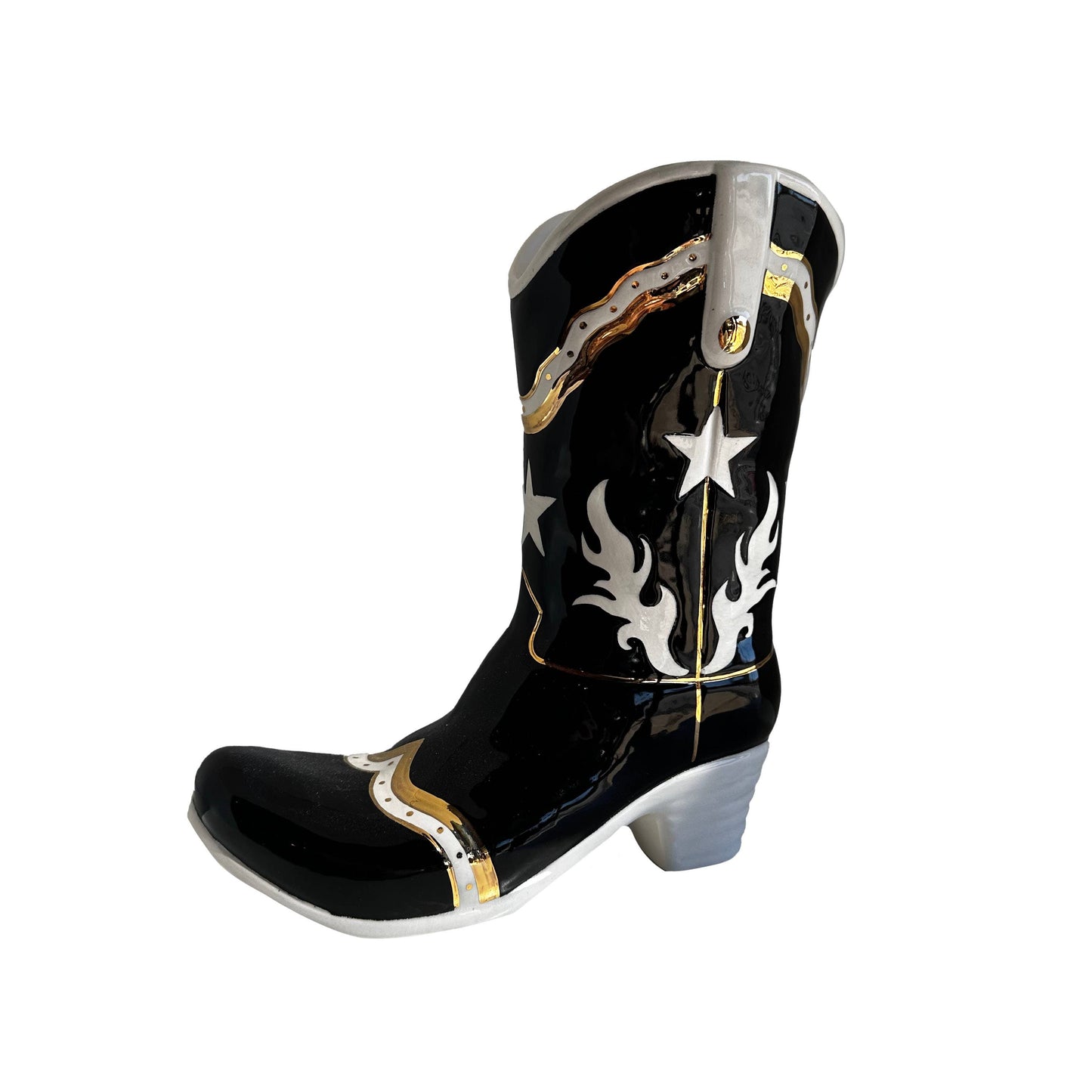 Single Tone Cowboy Boot Vase: Cherry Blossom / Flower Accent