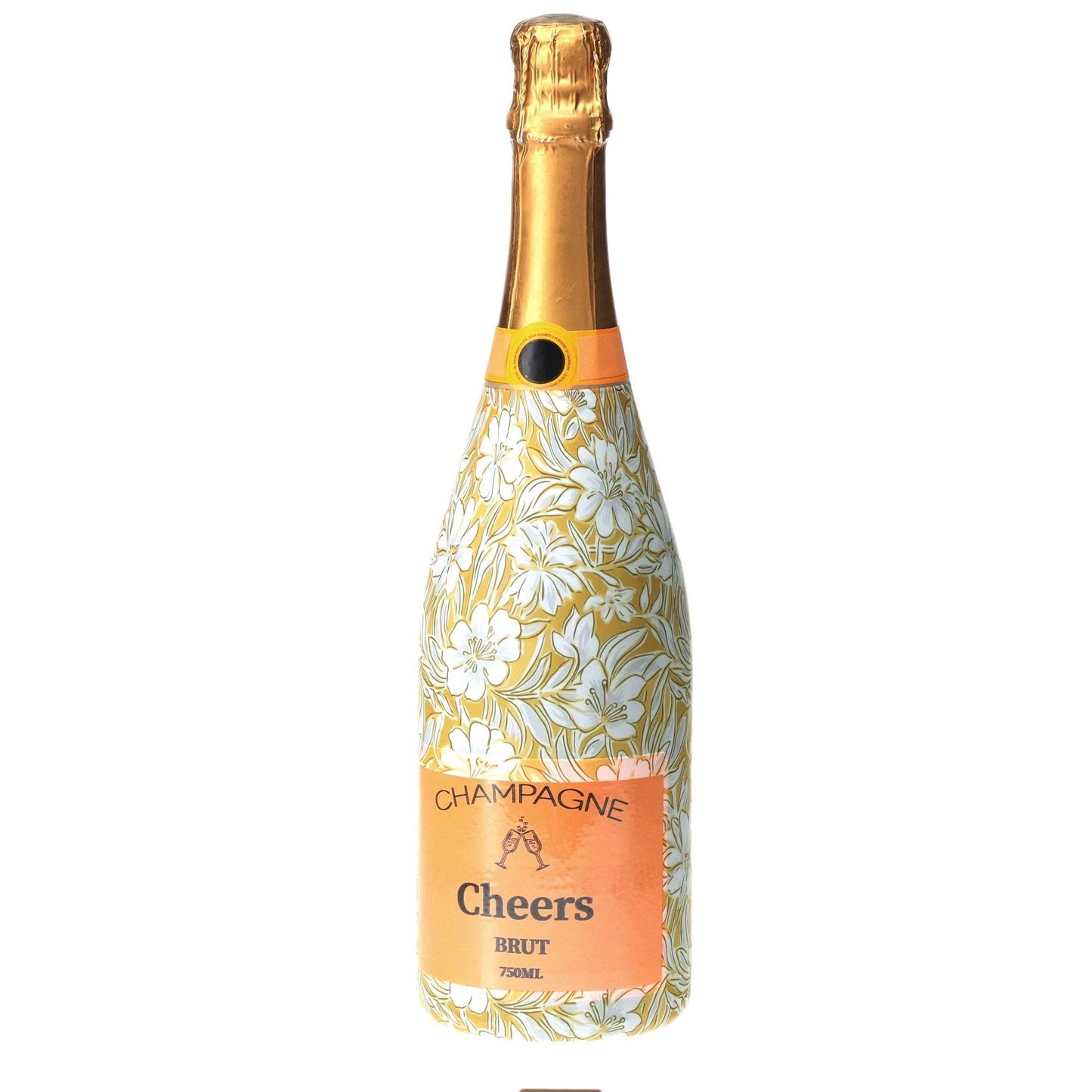 Grandmillennial Gold Flower Champagne Bottle Wrap