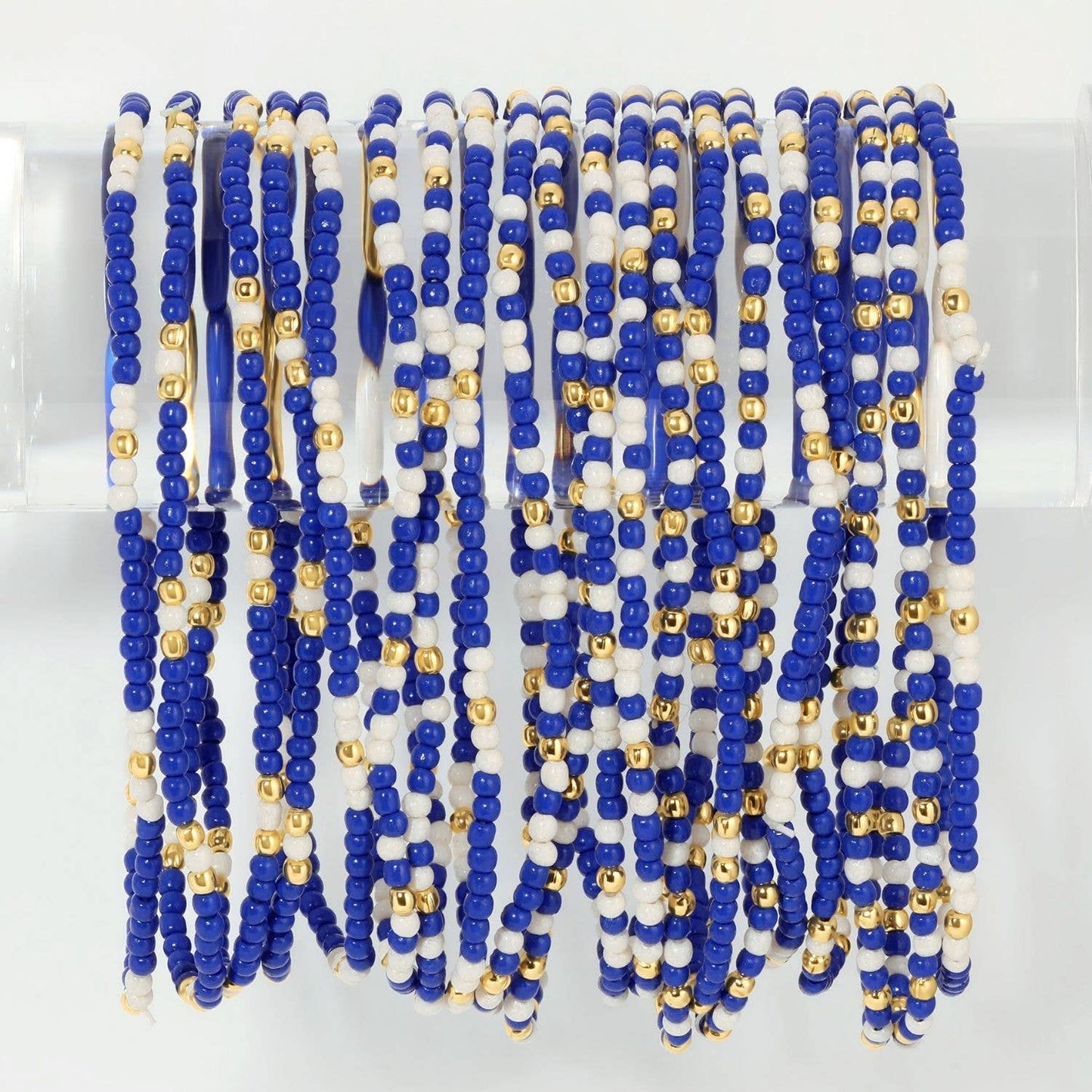 Stretch Seed Bead GAME DAY Bracelets: Navy/Light Blue/White