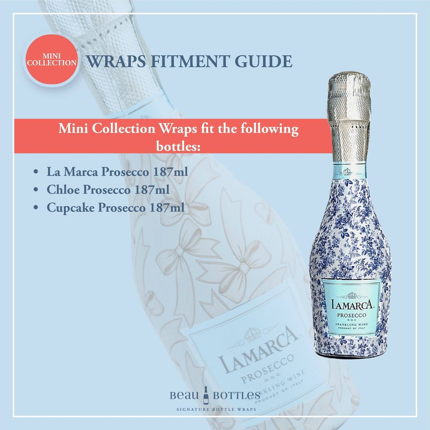 Beau Bottles Blue and Blush Hydrangeas- MINI Prosecco Collection - Set of Six Wraps