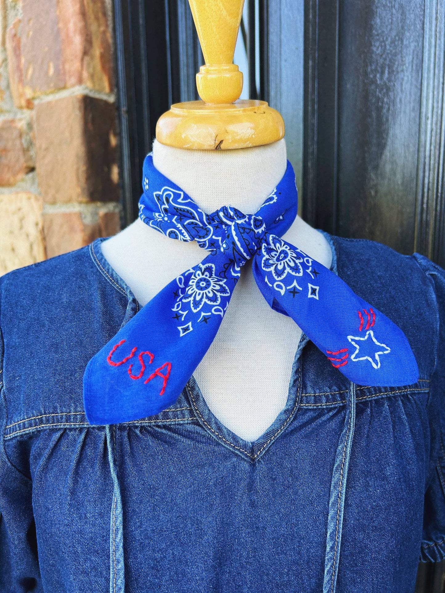 USA Embroidered Bandana | Royal Blue