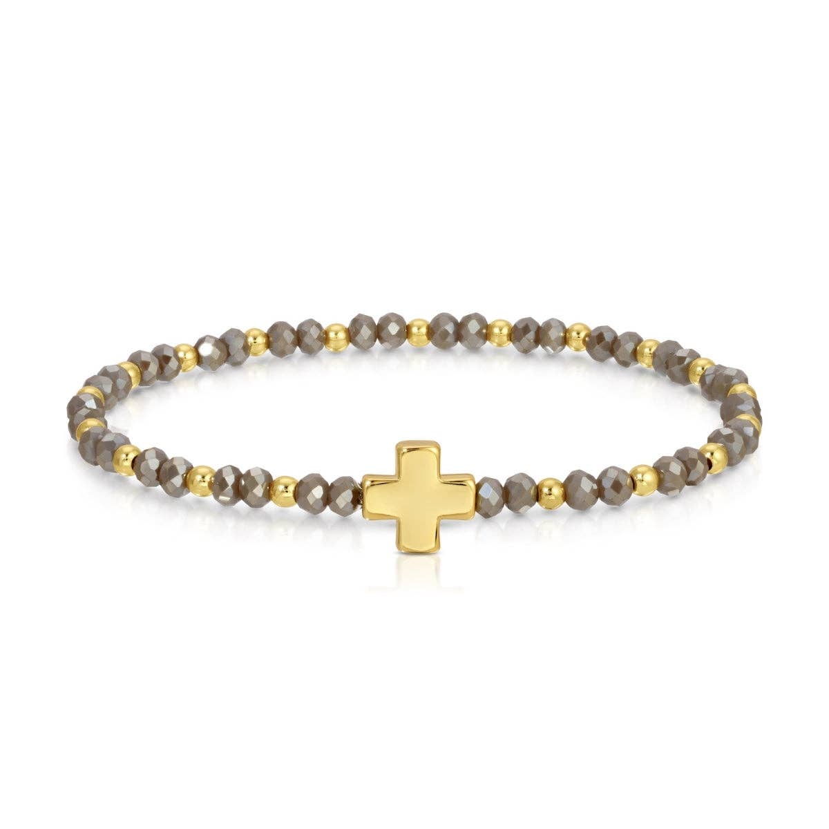 Assorted Crystal Stretch Bracelets w/ Single Balanced Cross: Soft