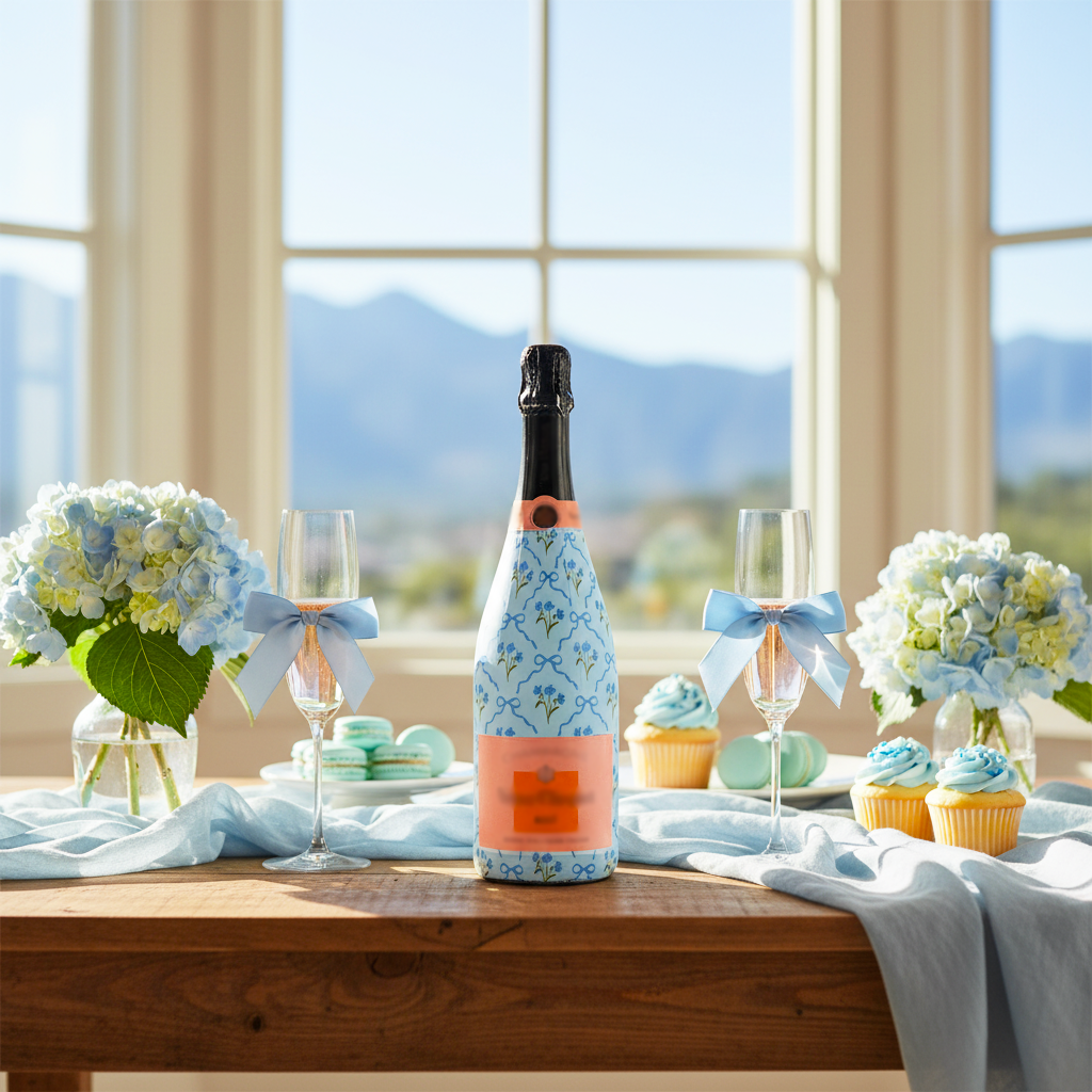 Beau Bottles Blue Bows and Blossoms - Champagne Collection
