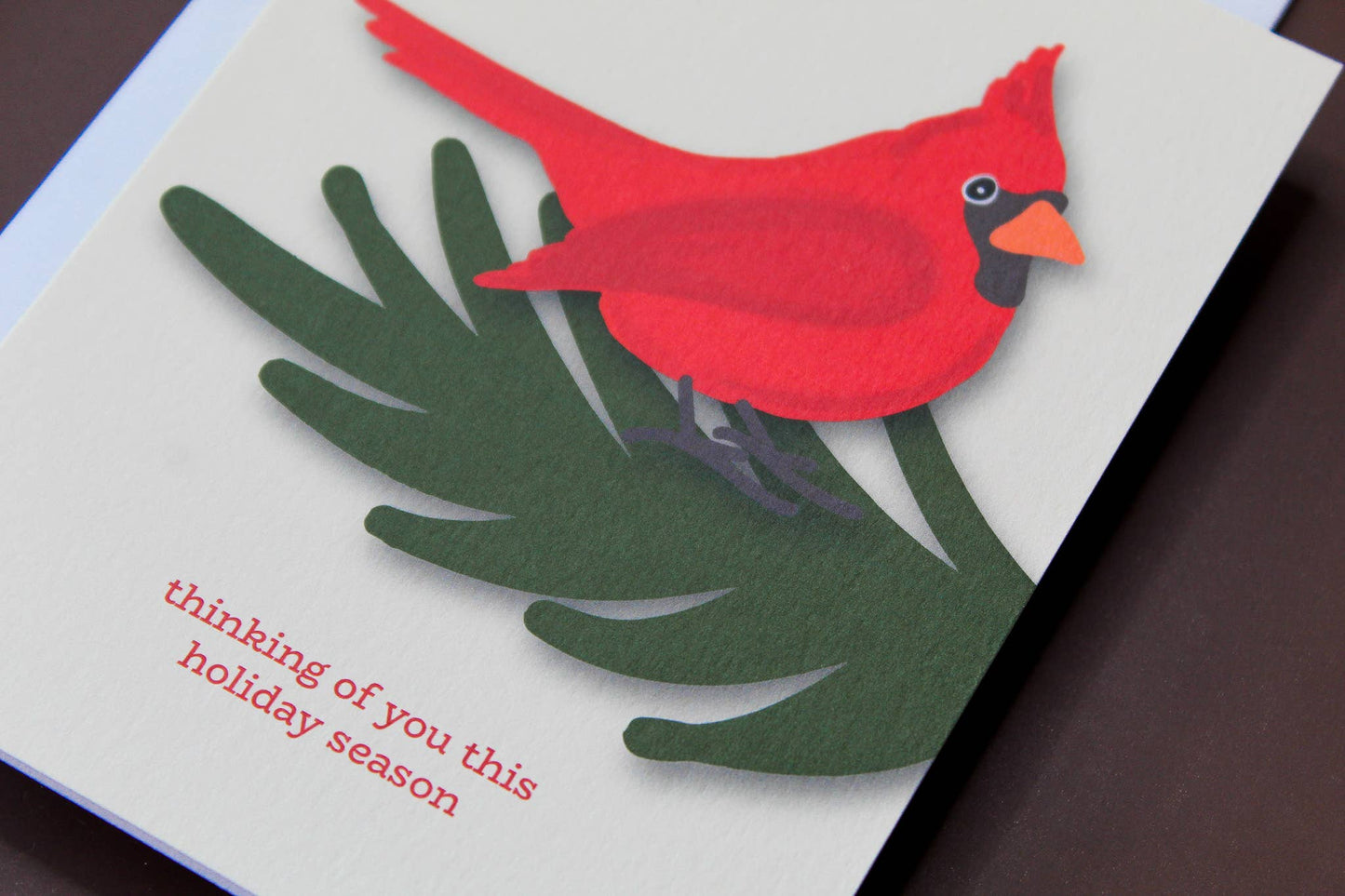 Thinking of You Christmas Red Bird Holiday Greeting Card