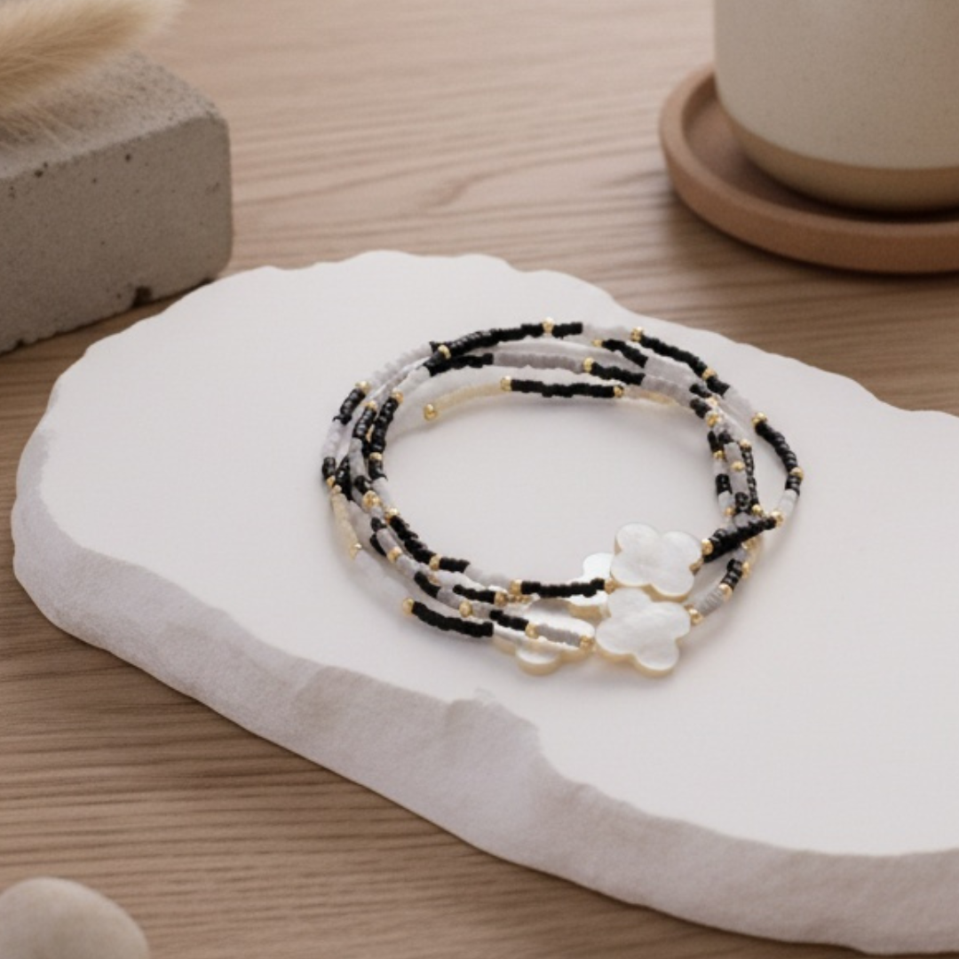 Miyuki Delica Stretch Bracelet w/ Quatrefoil Accent