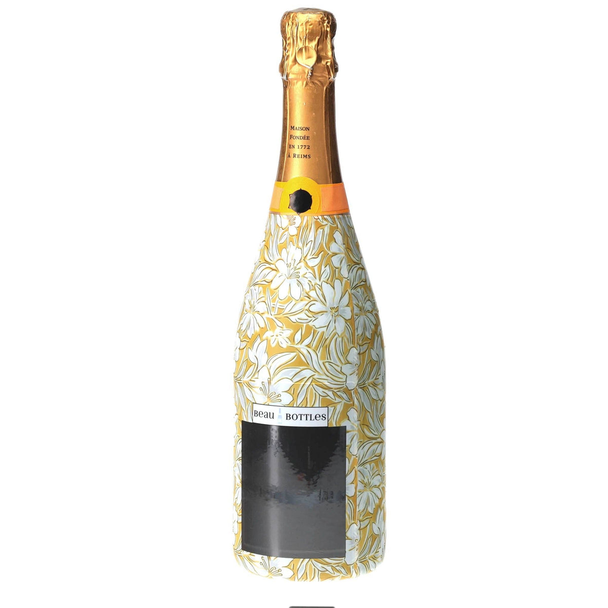 Grandmillennial Gold Flower Champagne Bottle Wrap