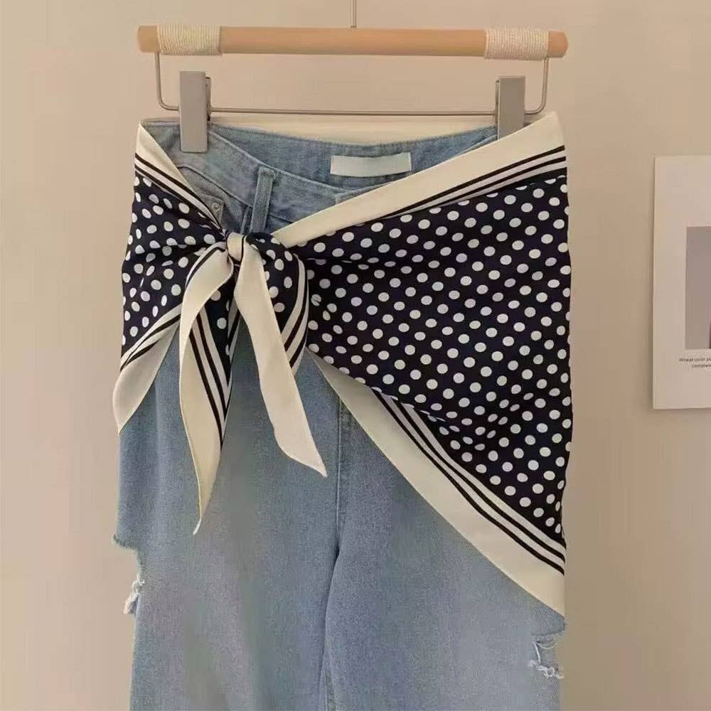 Navy Polka Dot Pattern Silk Scarf