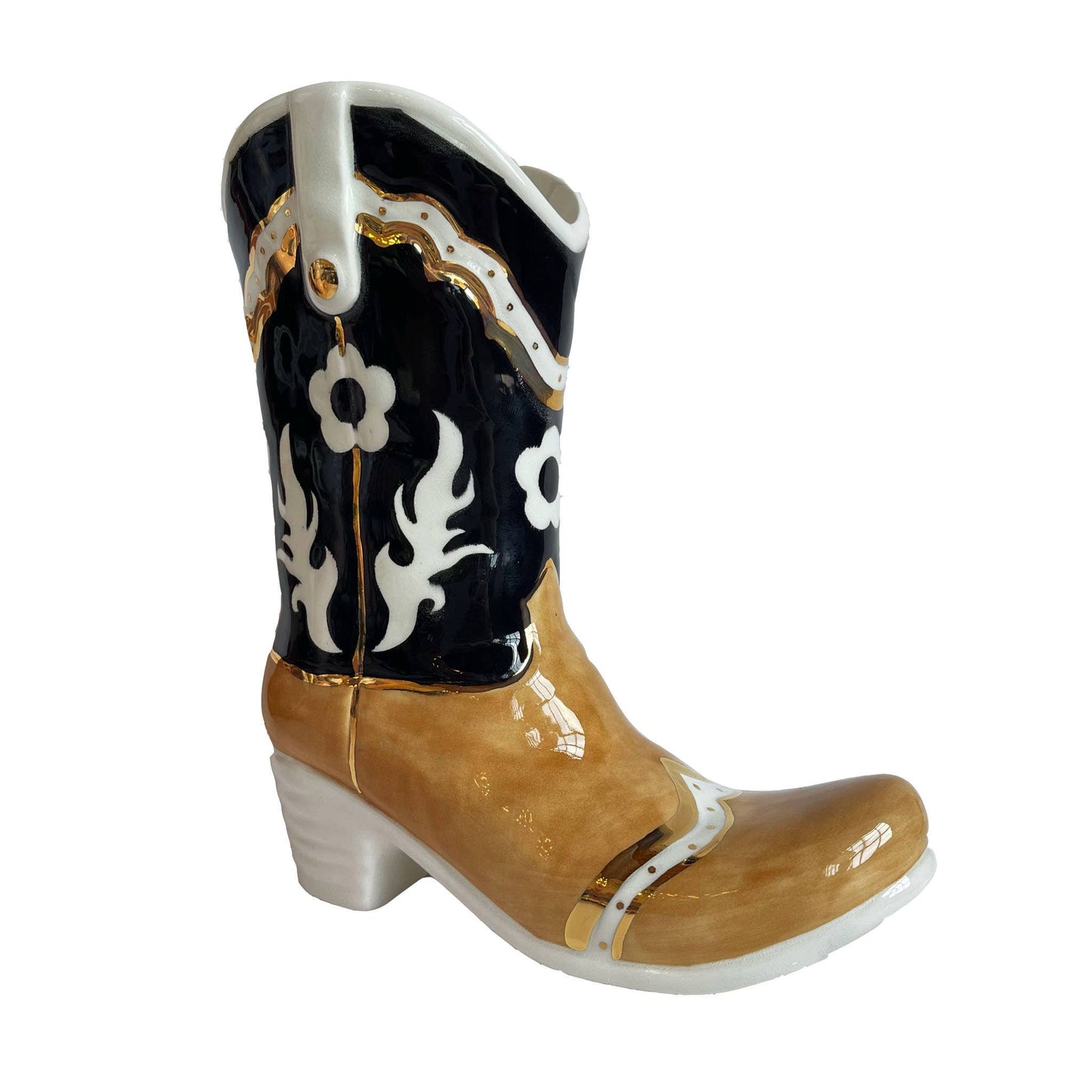 Two Tone Cowboy Boot Vase: Ruby Red / Star Accent
