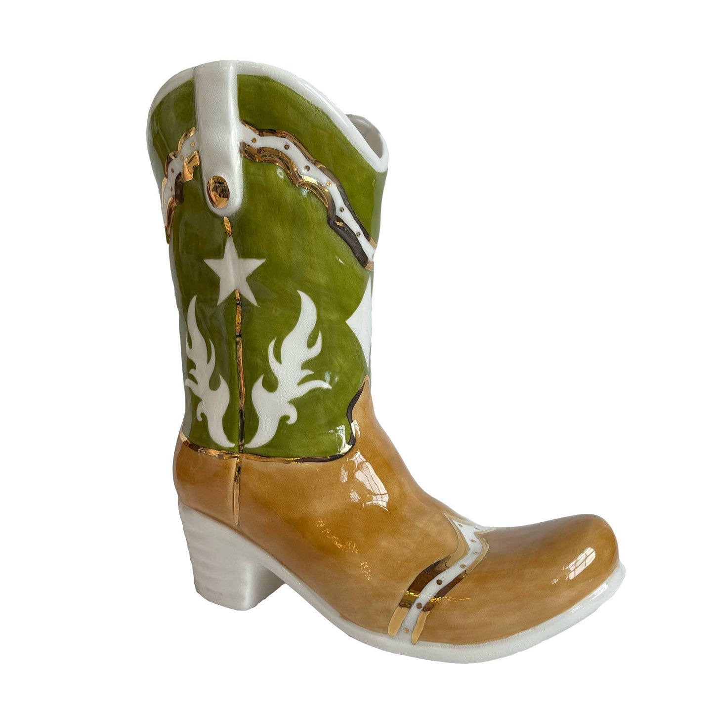 Two Tone Cowboy Boot Vase: Dutch Boy Blue / Star Accent