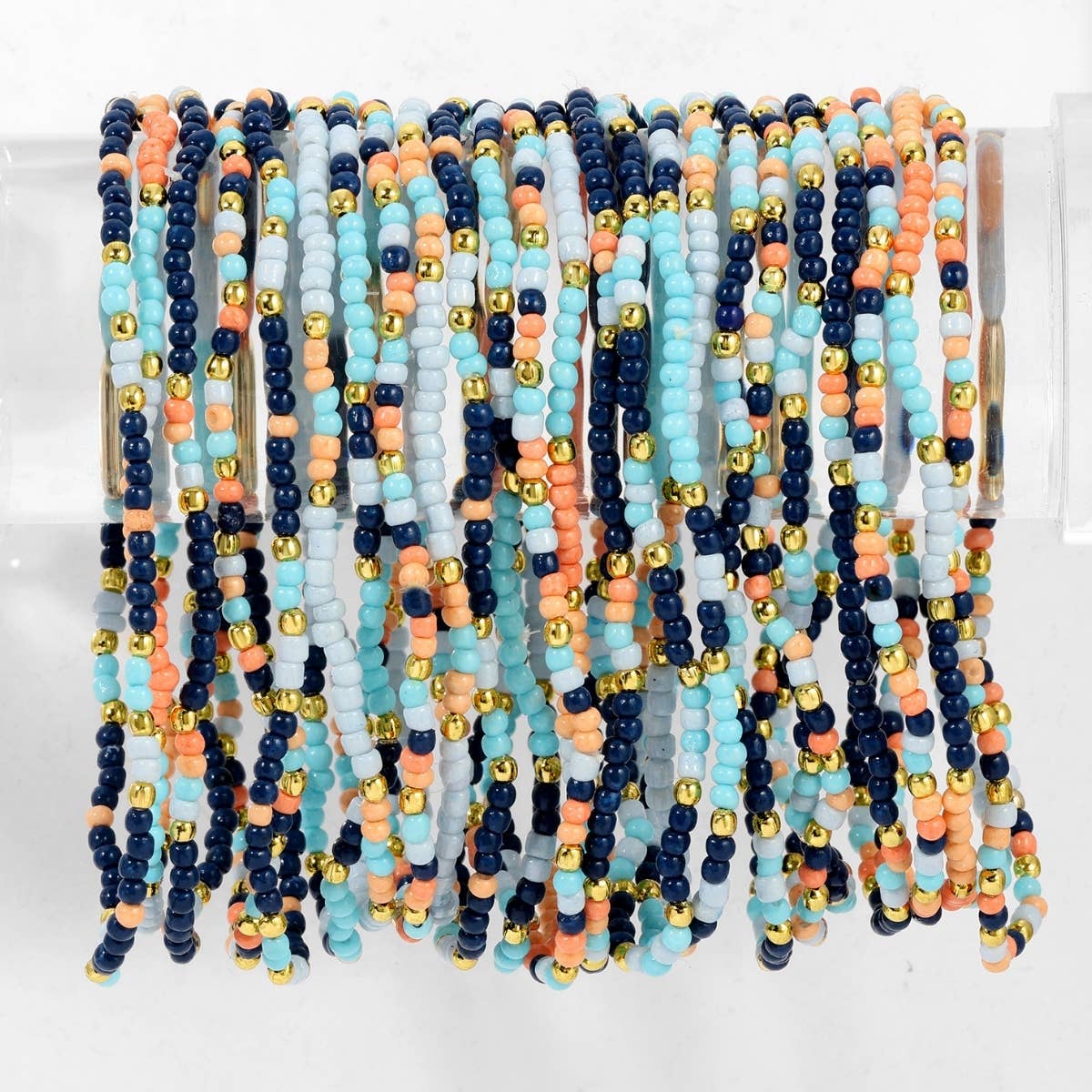 Assorted 2mm Stretch Seed Bead Bracelets: Coral/Light Blue/Lime