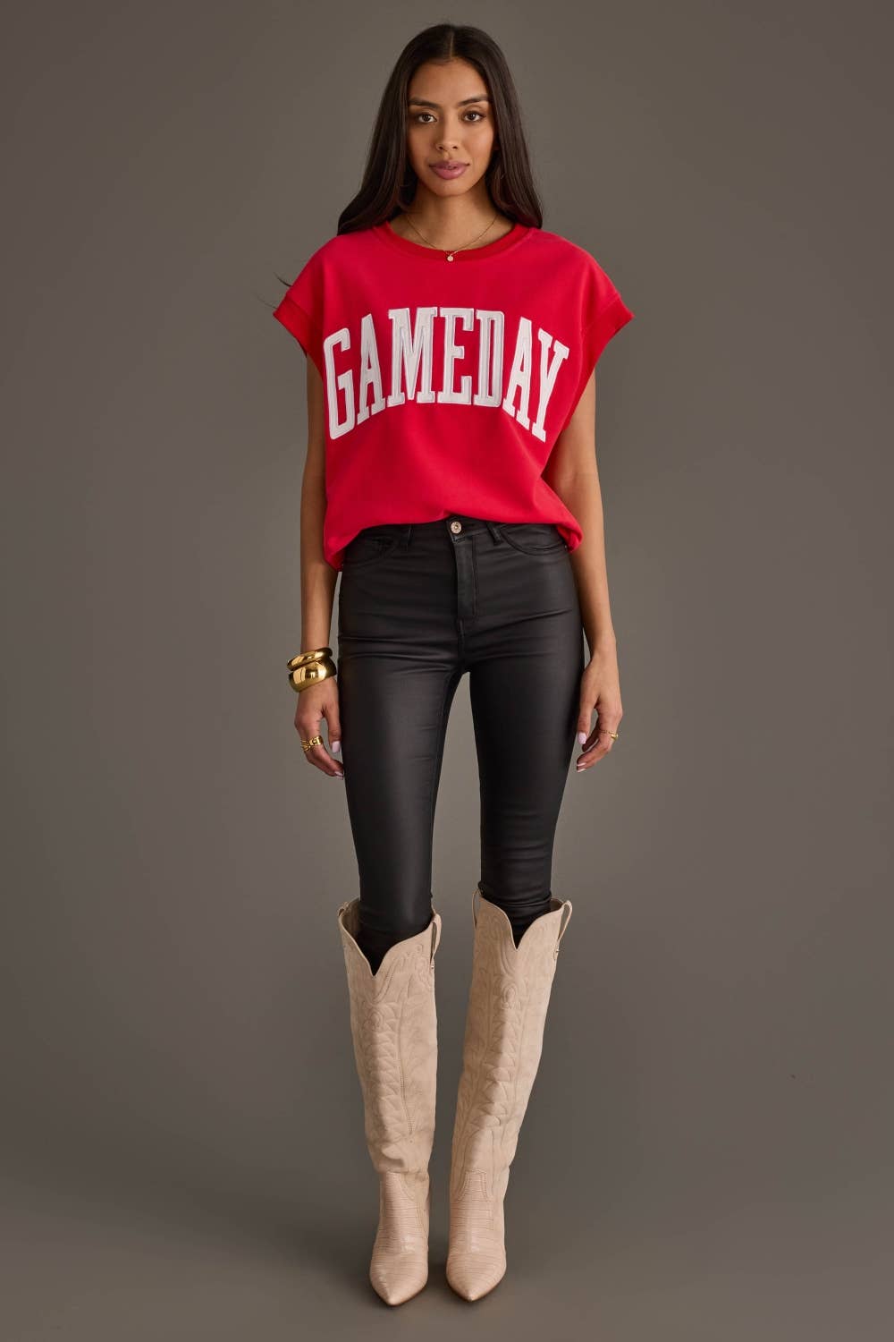 Red & White Game Day Short Sleeve Sweatshirt