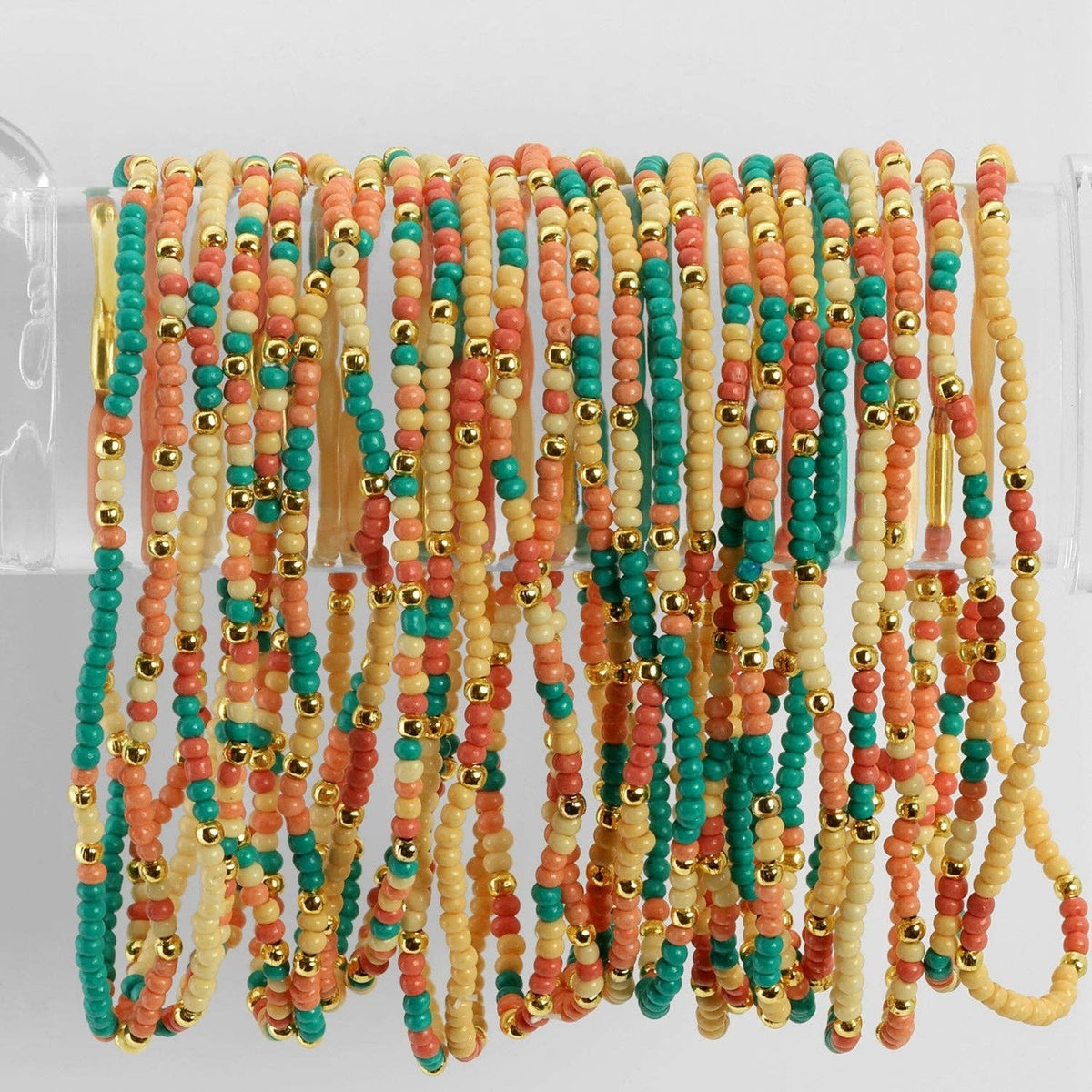 Assorted 2mm Stretch Seed Bead Bracelets: Coral/Light Blue/Lime