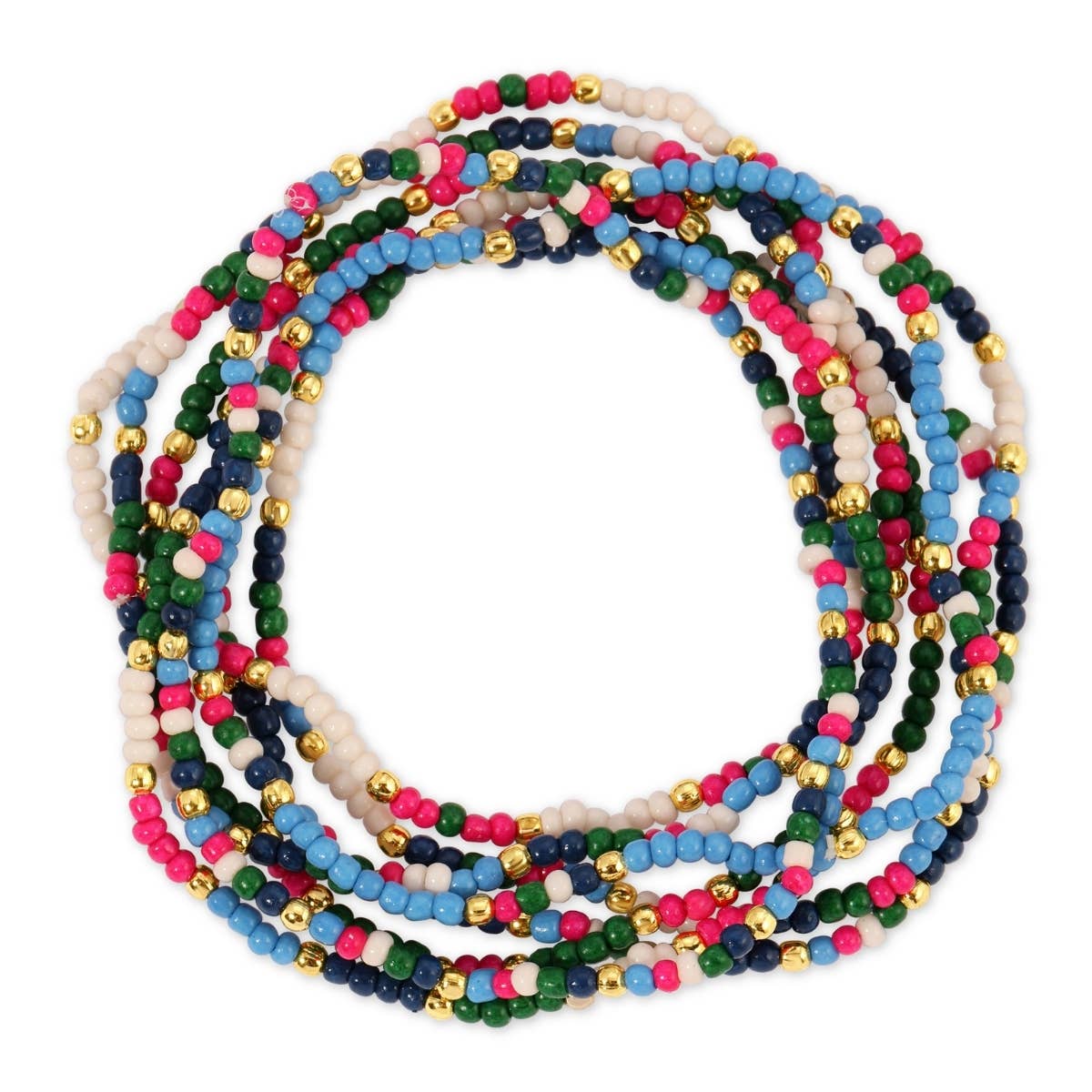 Assorted 2mm Stretch Seed Bead Bracelets: Coral/Light Blue/Lime