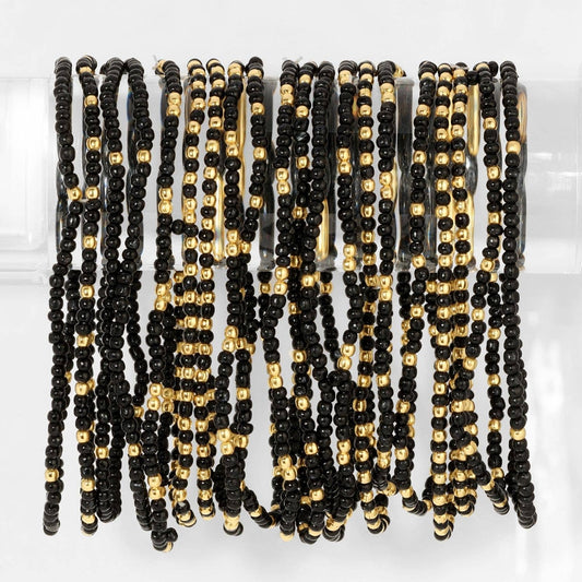 Stretch Seed Bead Solid Game Day Bracelets: Black